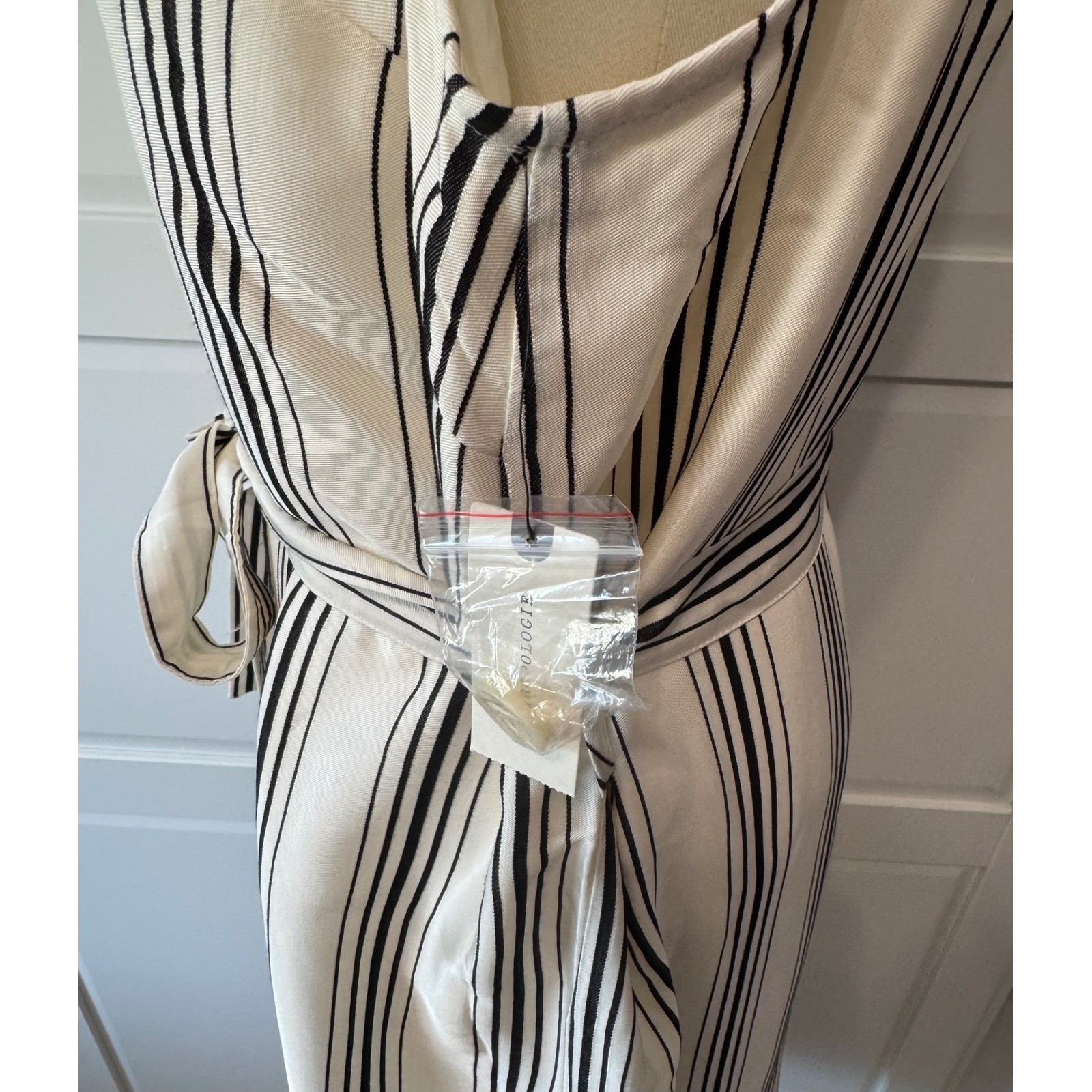 Maeve Anthropologie Esther Ivory Black Striped Sleeveless Belted Shirt Dress 12