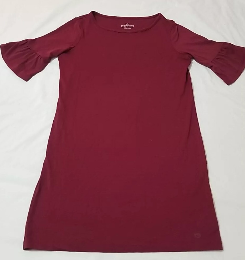 Southern Tide Whitnee Performance Dress Maroon Wine Bell Sleeve Size S USC