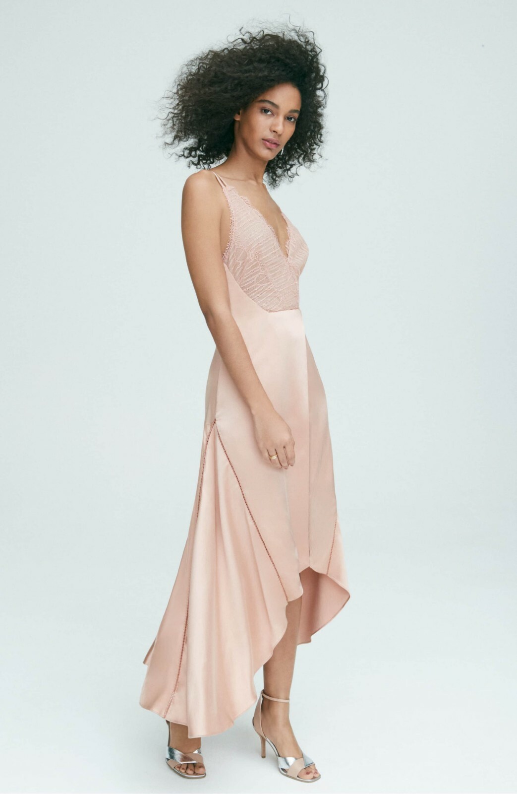 JONATHAN SIMKHAI Bronze Rose Gold Lace Trim Asymmetric Cocktail Dress 10 US NWD