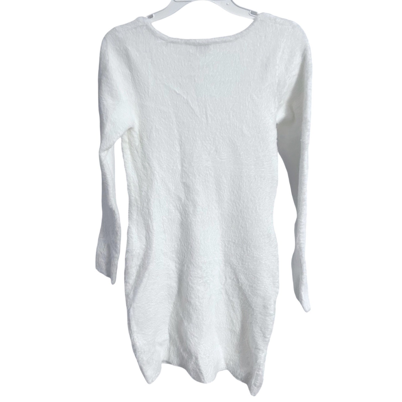 New W/Tags Sunday Best Montgomery White Fuzzy Knit Long Sleeve Mini Dress Sz. L