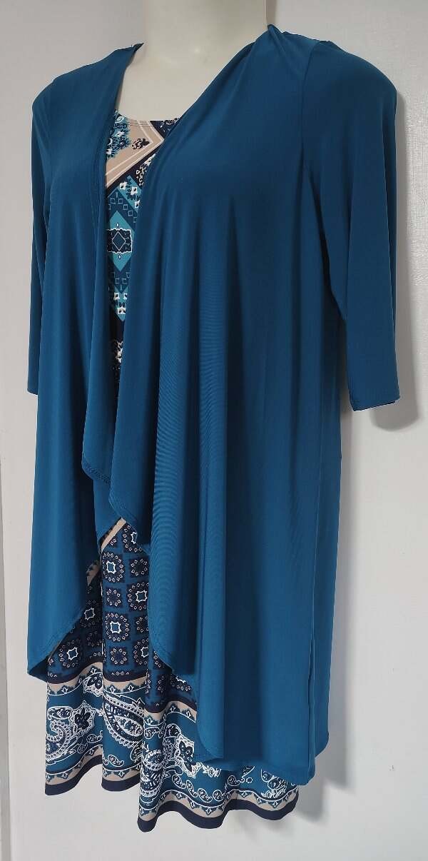 Women’s 14 R&M Richards Dress With Jacket Teal Paisley Two Piece NEW NWT