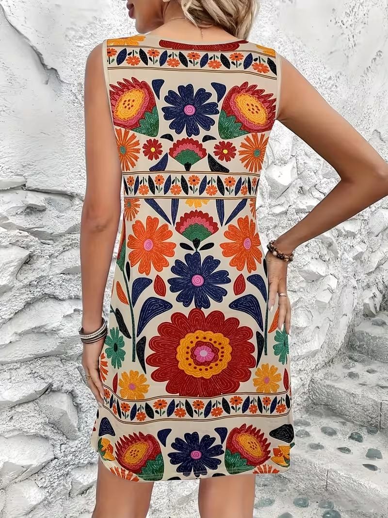 Plus-Size 4XL – Vibrant Abstract Floral Cocktail Dress ✨New