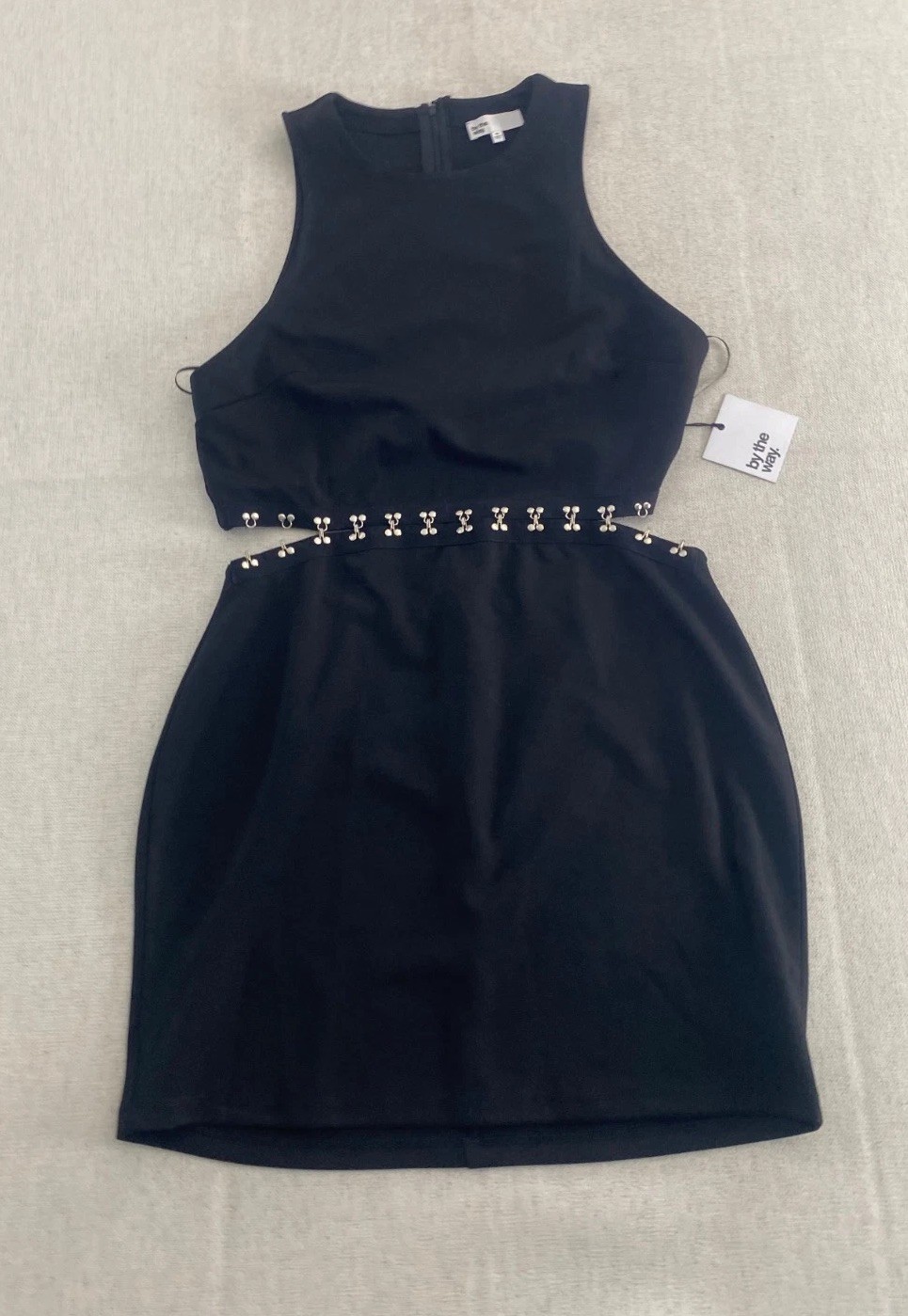 By The Way Mini Dress Womens XL Black Cutout Sleeveless Studded Waist NWT