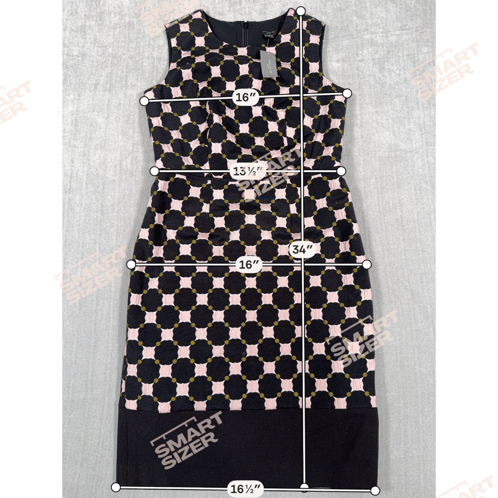 Ann Taylor Petite 00P Sleeveless Geometric Patterned Sheath Dress Black & Pink
