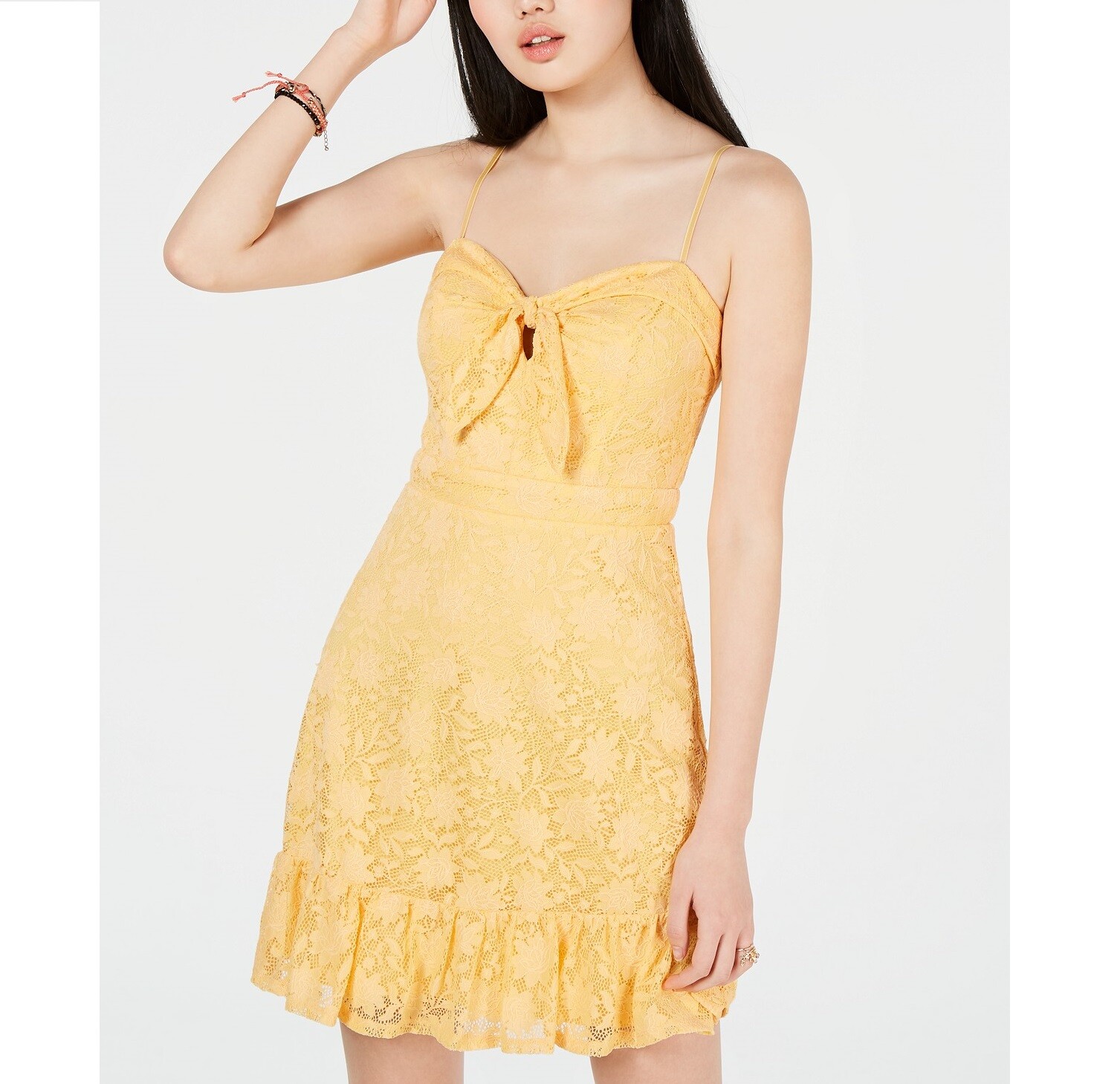 City Studio Junior Womens 5 Yellow Lace Sweetheart Lined ALine Dress NWT