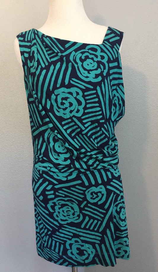 New BCBGeneration Navy Turquoise Stretch Open Side Geometric Tank Mini Dress XS