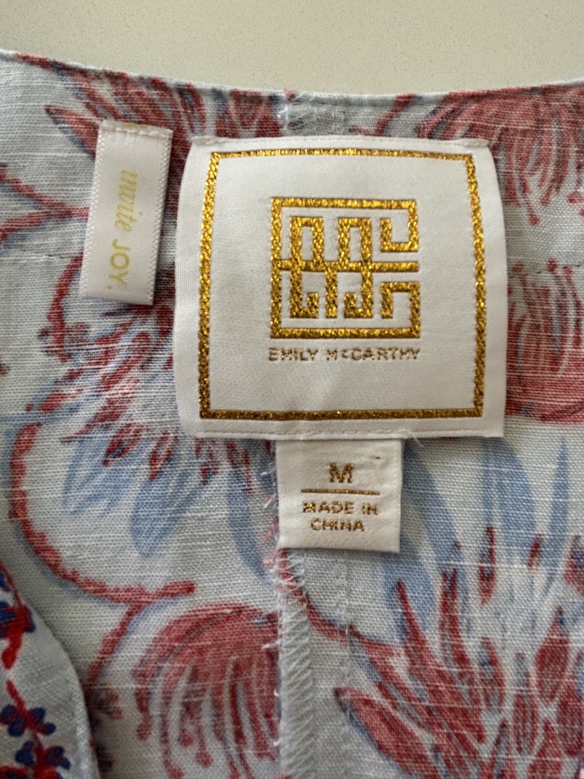 Emily McCarthy Swing Dress Size Medium Linen Blend Red Blue Floral Boutique