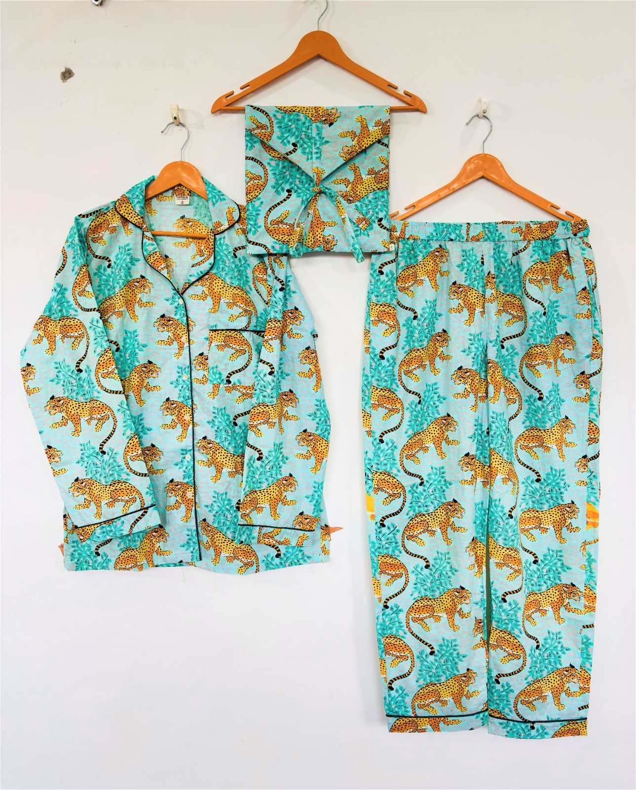 Leopard Print Cotton Pajama Set: Summer Loungewear night wear for woman’s