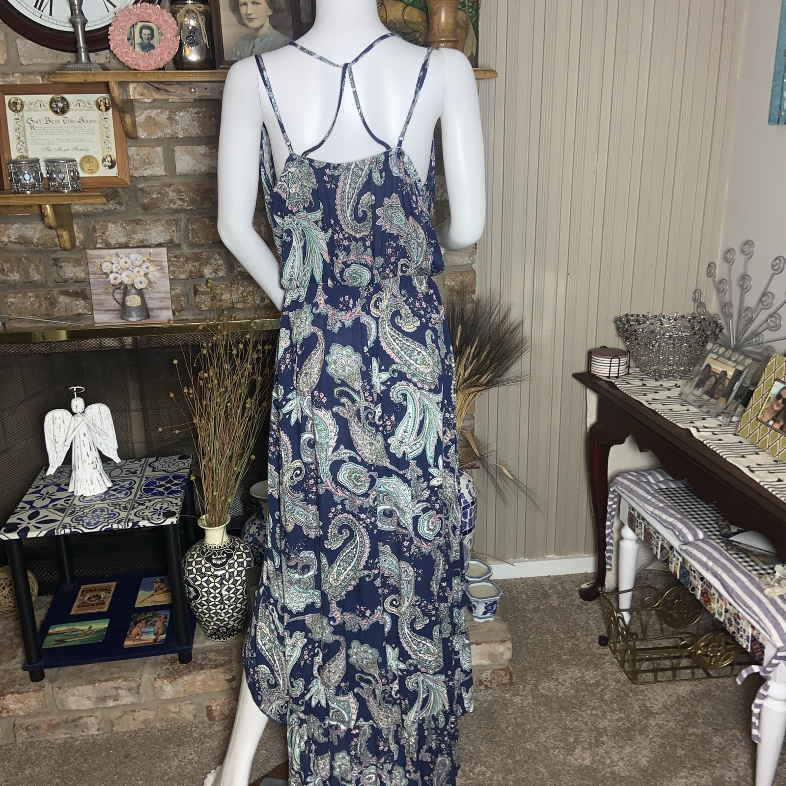Paisley Halter Dress Medium Blue Resort Vacation Ruffle Hem Boho NWT Sexy