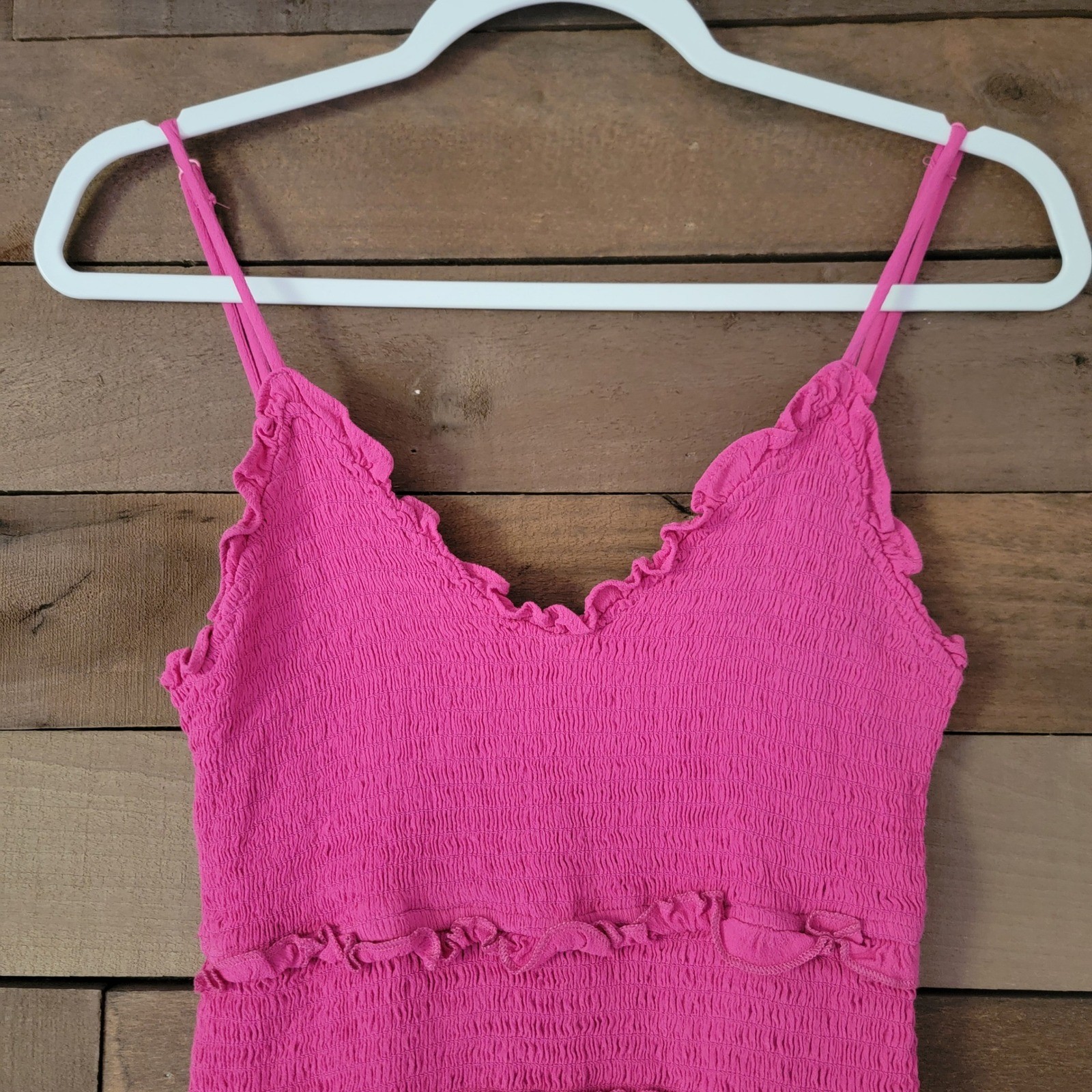 Pookie & Sebastian Pink Smocked Ruffle Sleeveless Tiered Casual Mini Dress Small