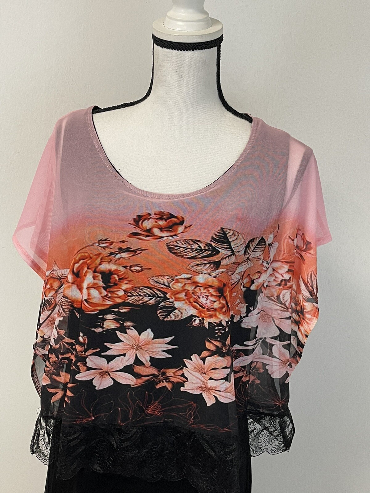 Harmony Shift Dress Womens 14 Floral Short Sleeve Black Round Neck N104