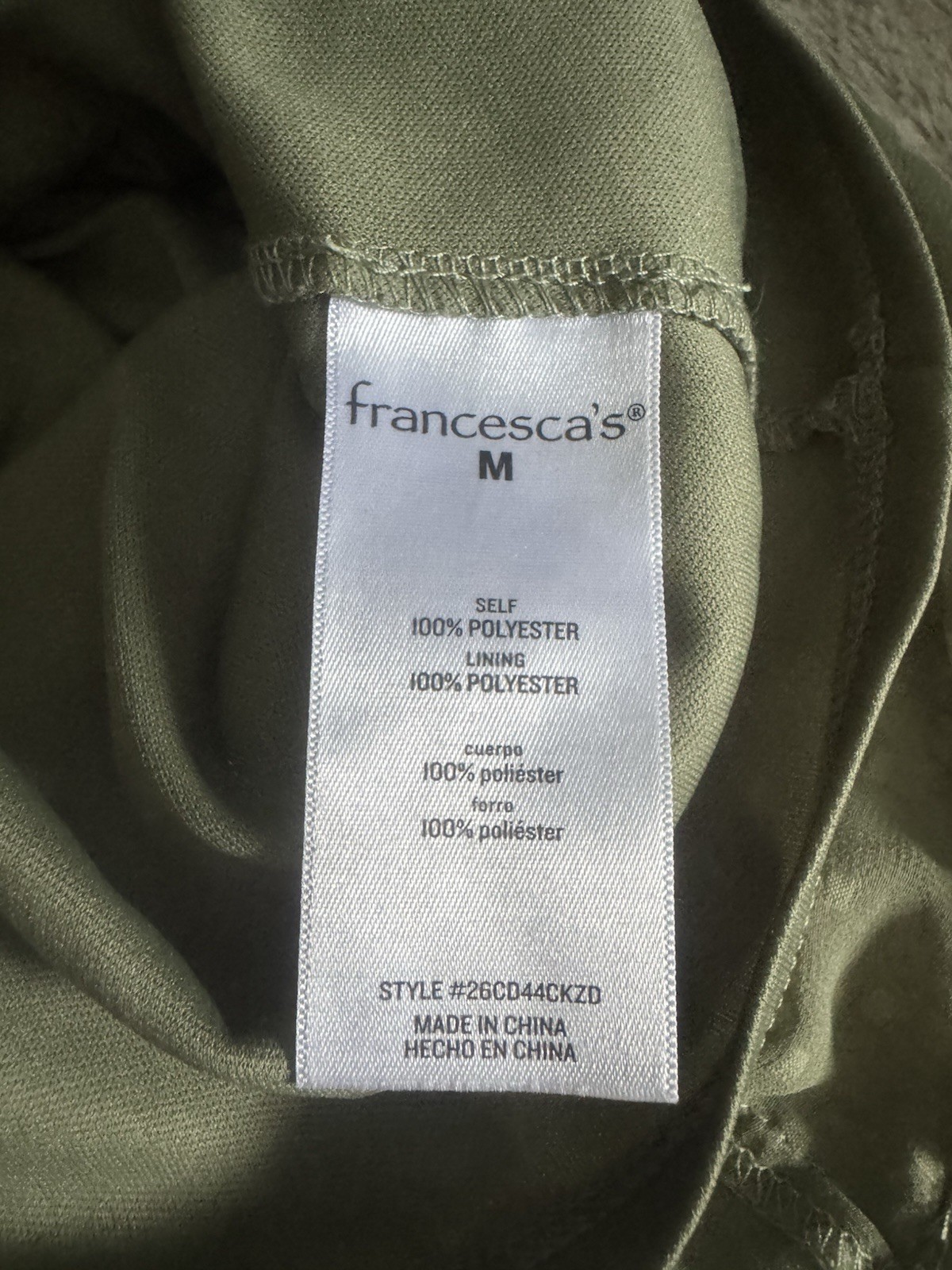 Francesca’s-Blue Rain Mini Dot Dress- Sz M OliveGreen Rouched Waist-Fit & Flare