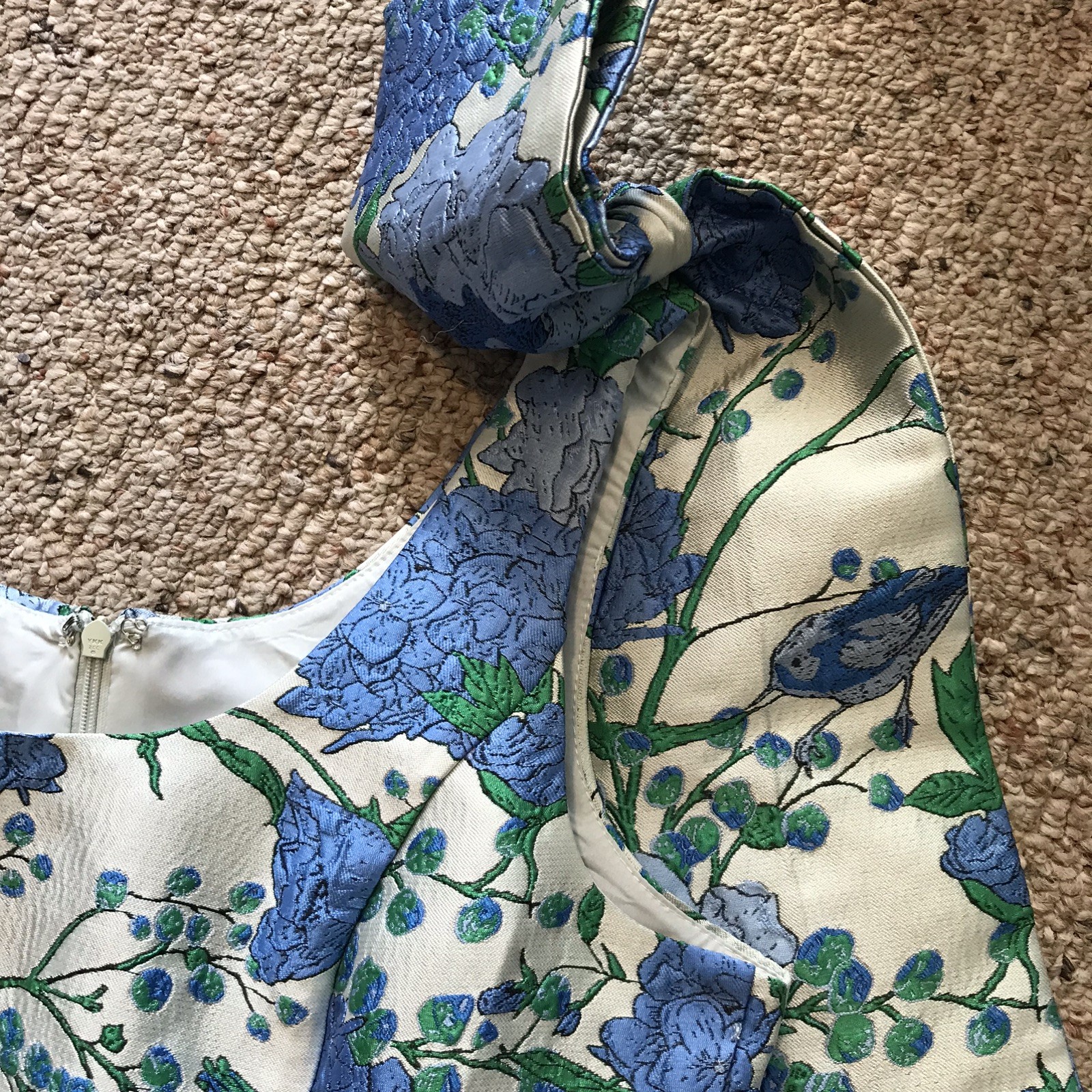 Sugarlips Willa XS Blue Floral Jacquard Bow Shoulder Mini Dress Wedding Party