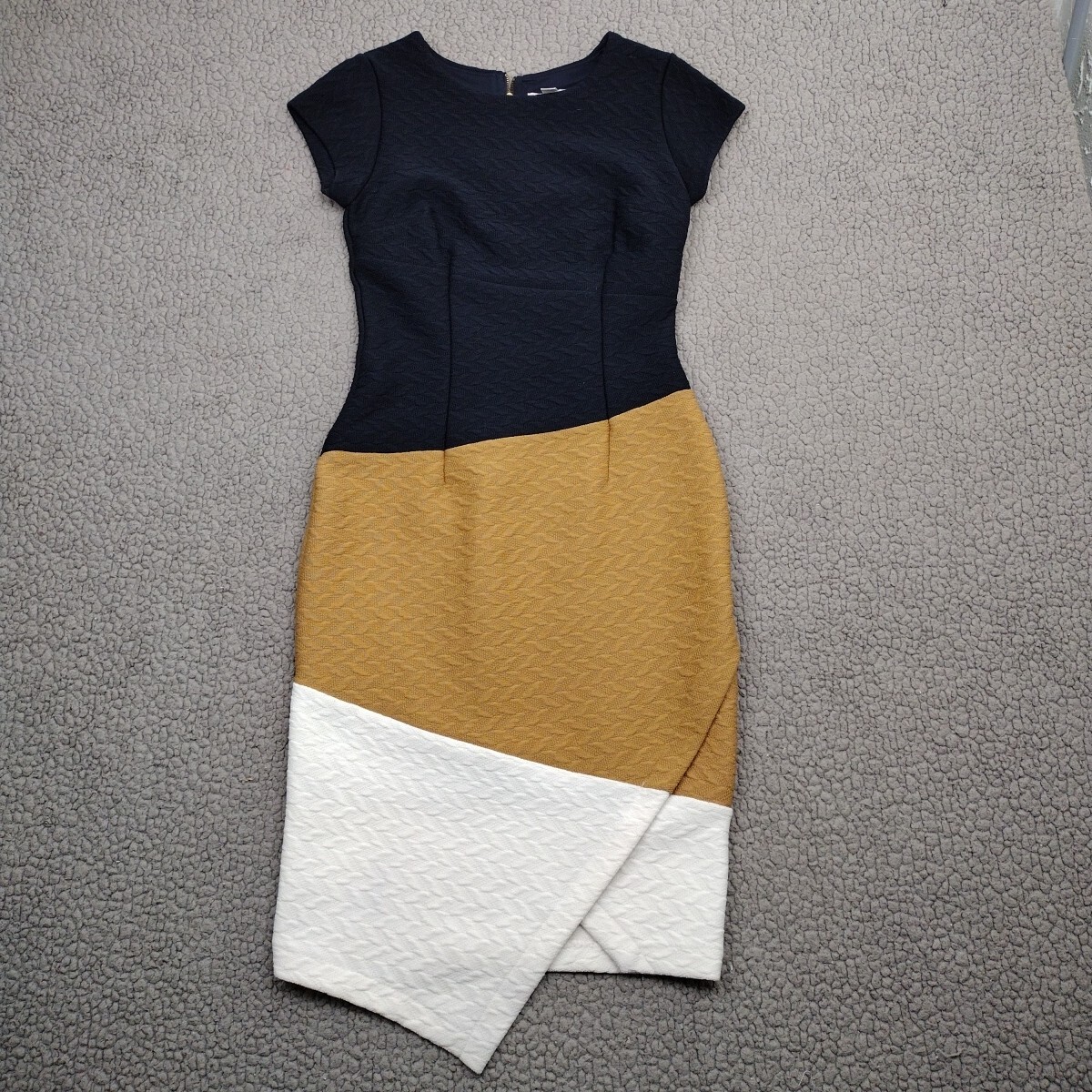 Cato Dress Womens 4 Colorblock Black Beige White Pencil Zip Colorful Lined