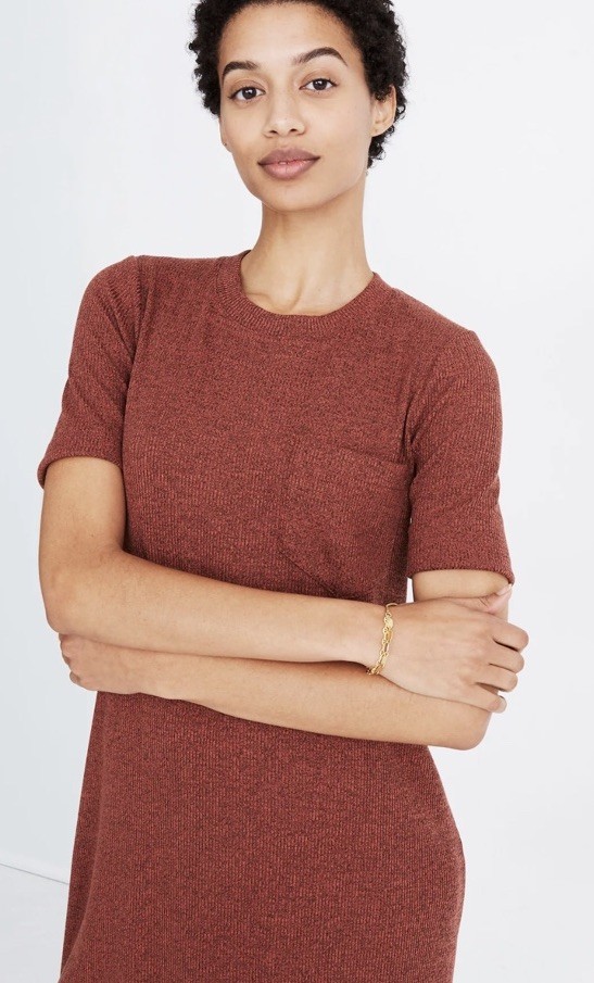 MADEWELL WOMEN’S Weathered Brick SHORT SLEEVE RIBBED POCKET TEE MIDI DRESS Sz XL