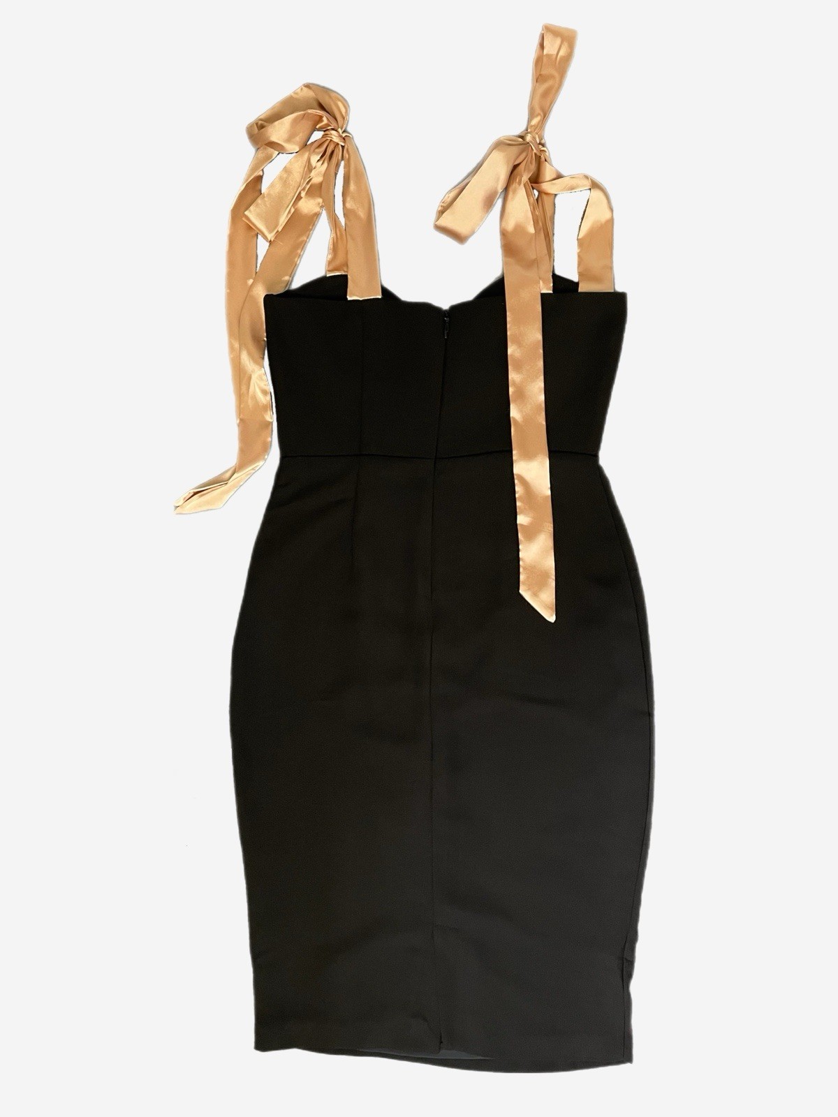 Aliava NWT Black Arezu Bow Tie Strap Midi Dress corset modern sexy classic M