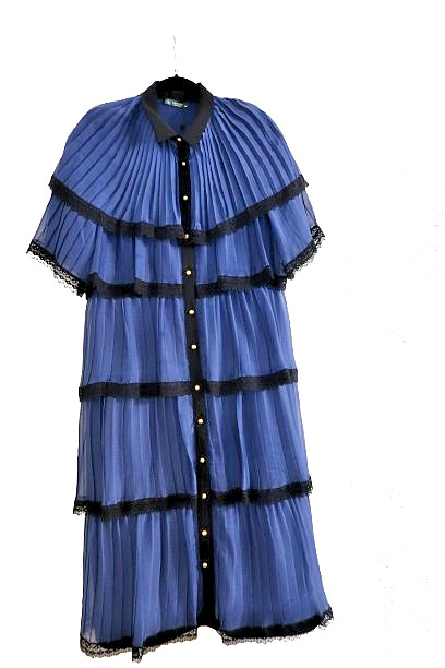 Gavano Qualitaly Pleated Navy Blue Dress – Size 44 EU – Elegant Layered Design