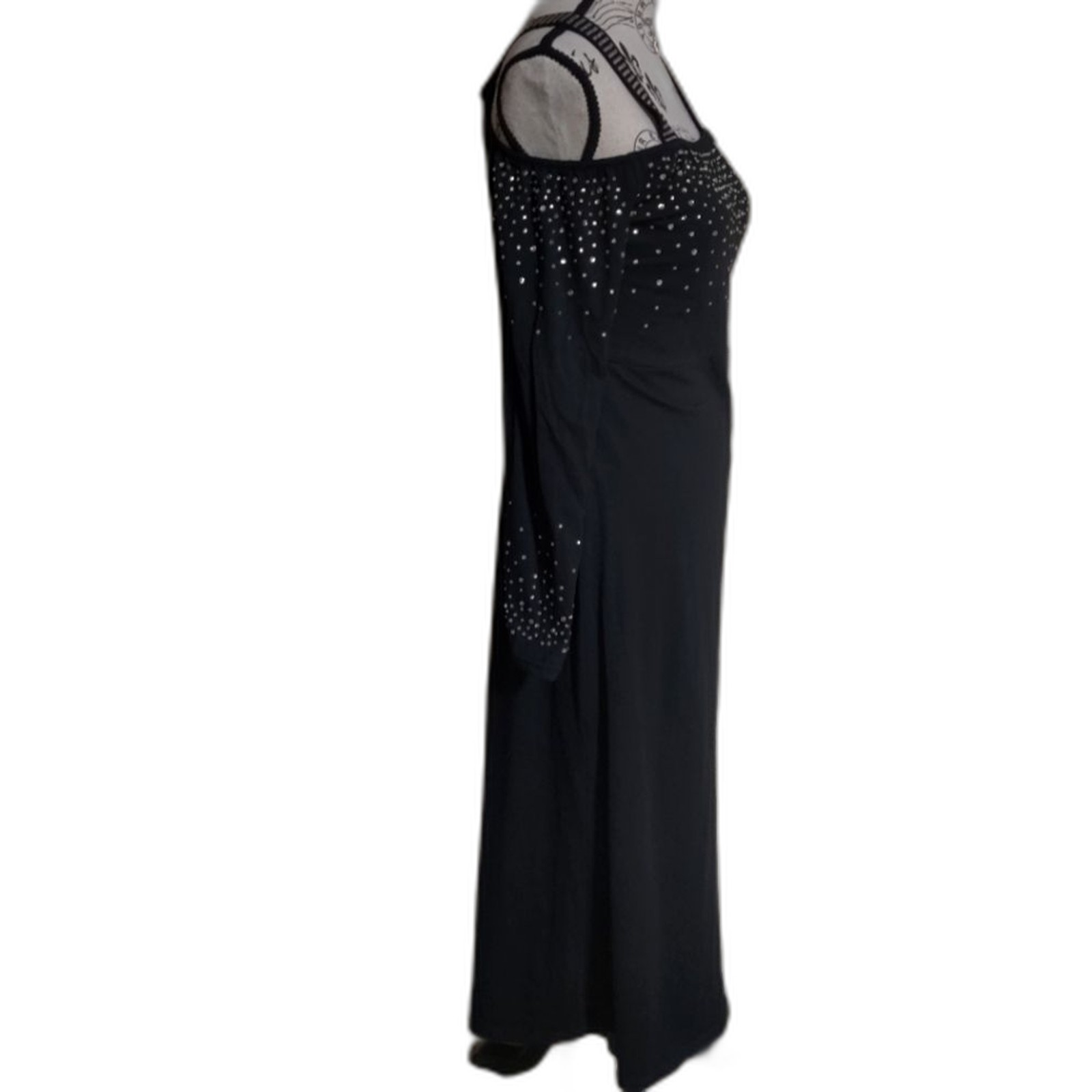 NWT Cozy black cotton-blend cold shoulder bejeweled semi-formal maxi dress_4