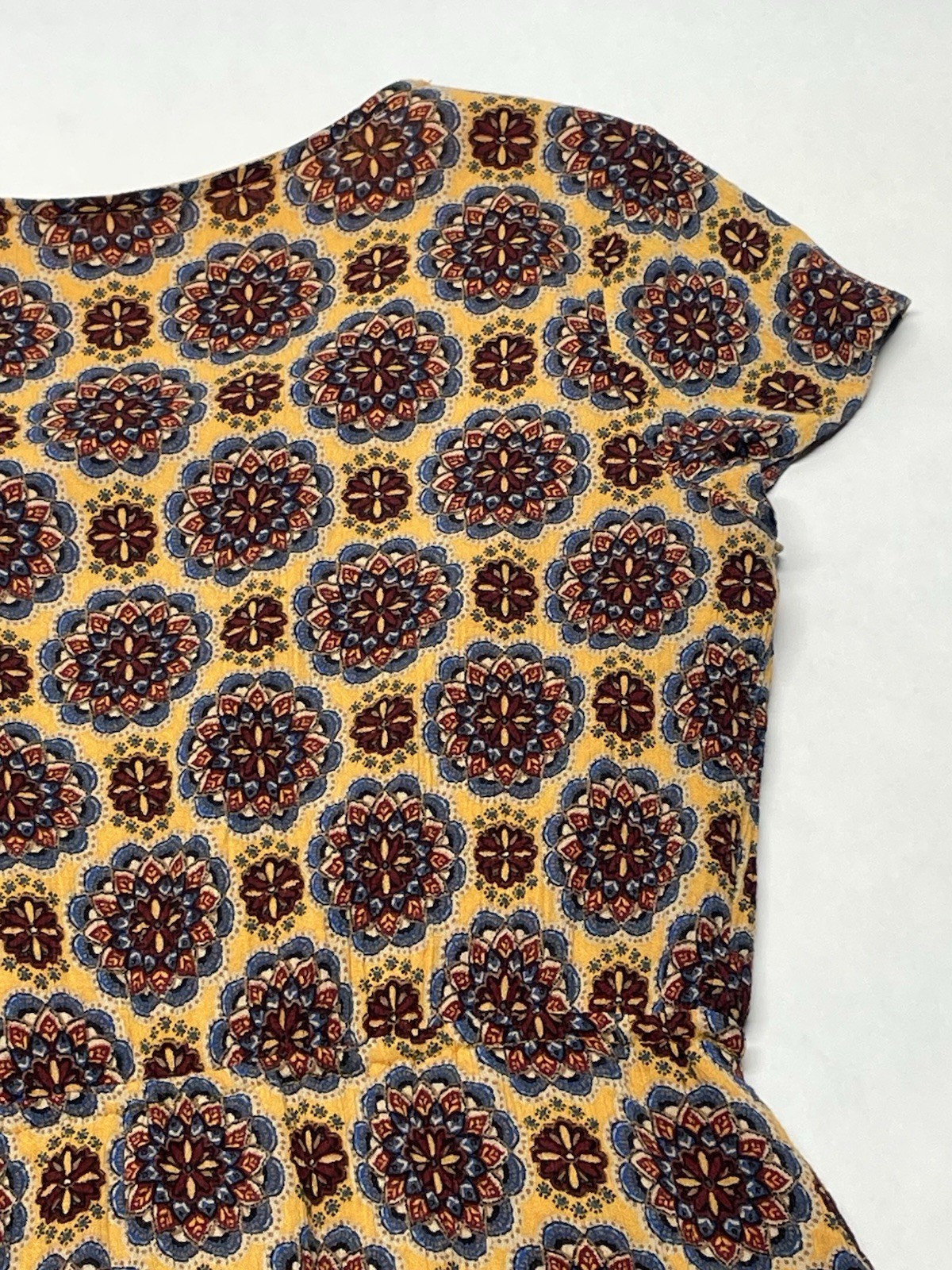 Golden Yellow Metallic Embroidered Mandala Dress Sz S Boho Funky Artsy Festival