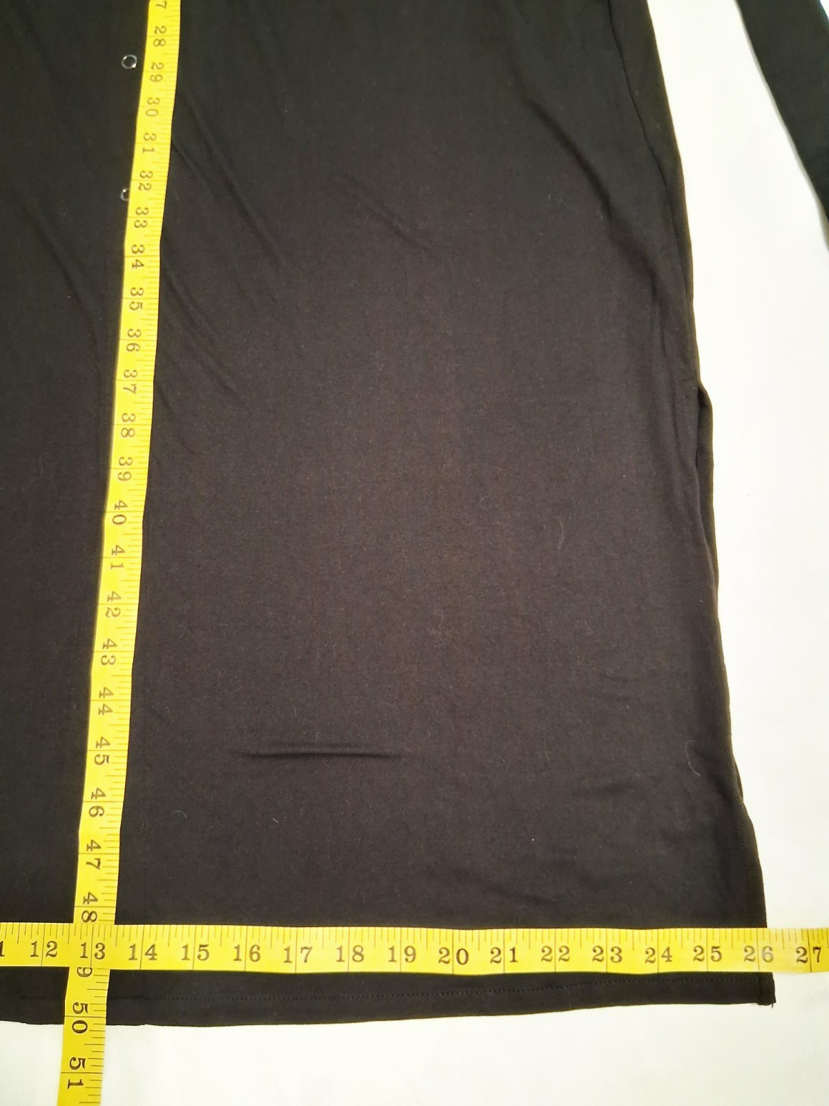 Black Jersey Shirt Dress Large Lightweight Belted Snap Close Collar Career NWOT
