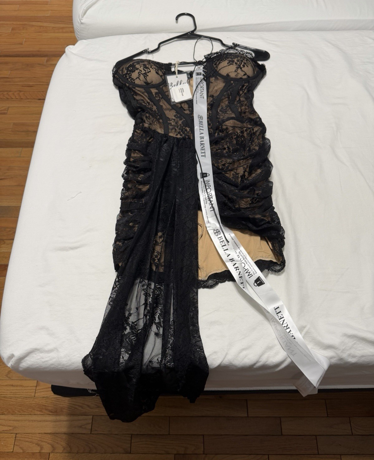 Bella Barnett Black Lace Mesh Underwired Strapless Boned Bustier Dress S