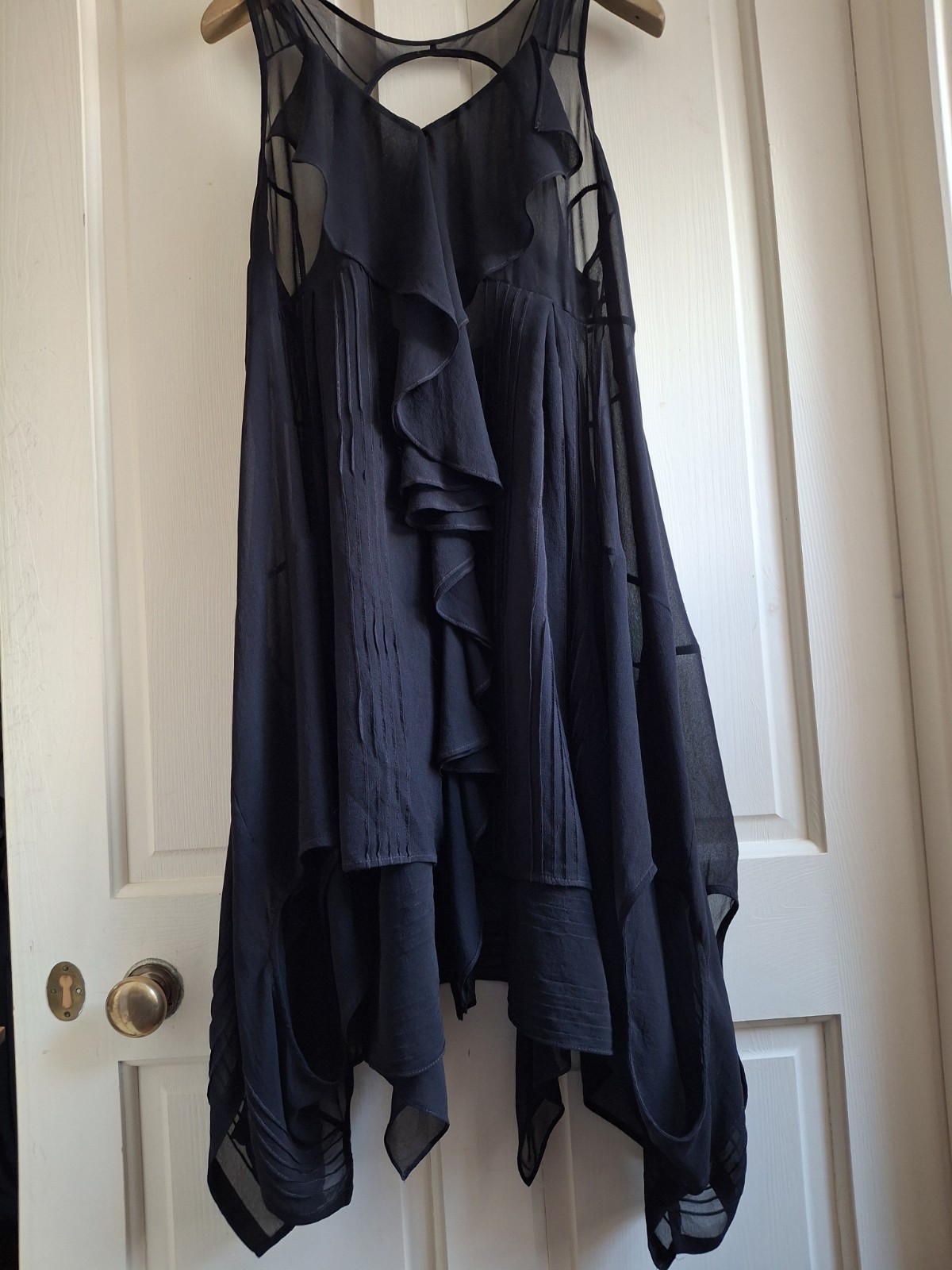 AllSaints Anthia Dress UK14 Silk Vintage Boho Drape Ruffle Pintucks Asymetrical
