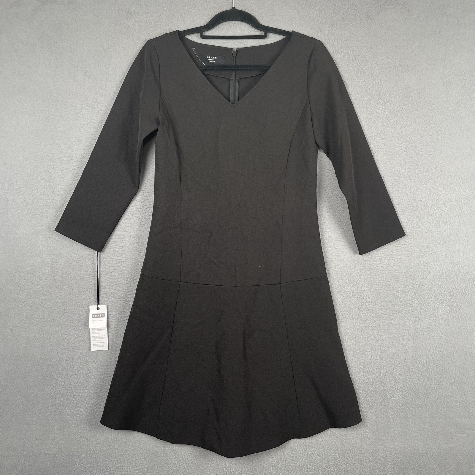 Brass The Sway Dress Womens Medium Black Fit & Flare 3/4 Sleeve LBD Work