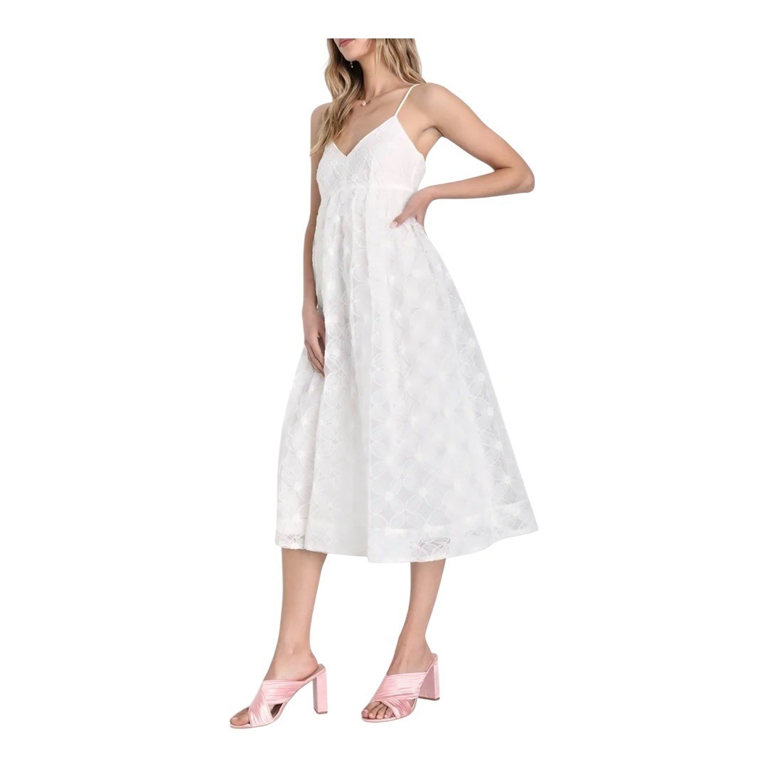 Lulus Radiate Elegance Ivory Floral Tulle Midi Dress Women Size XS NWT