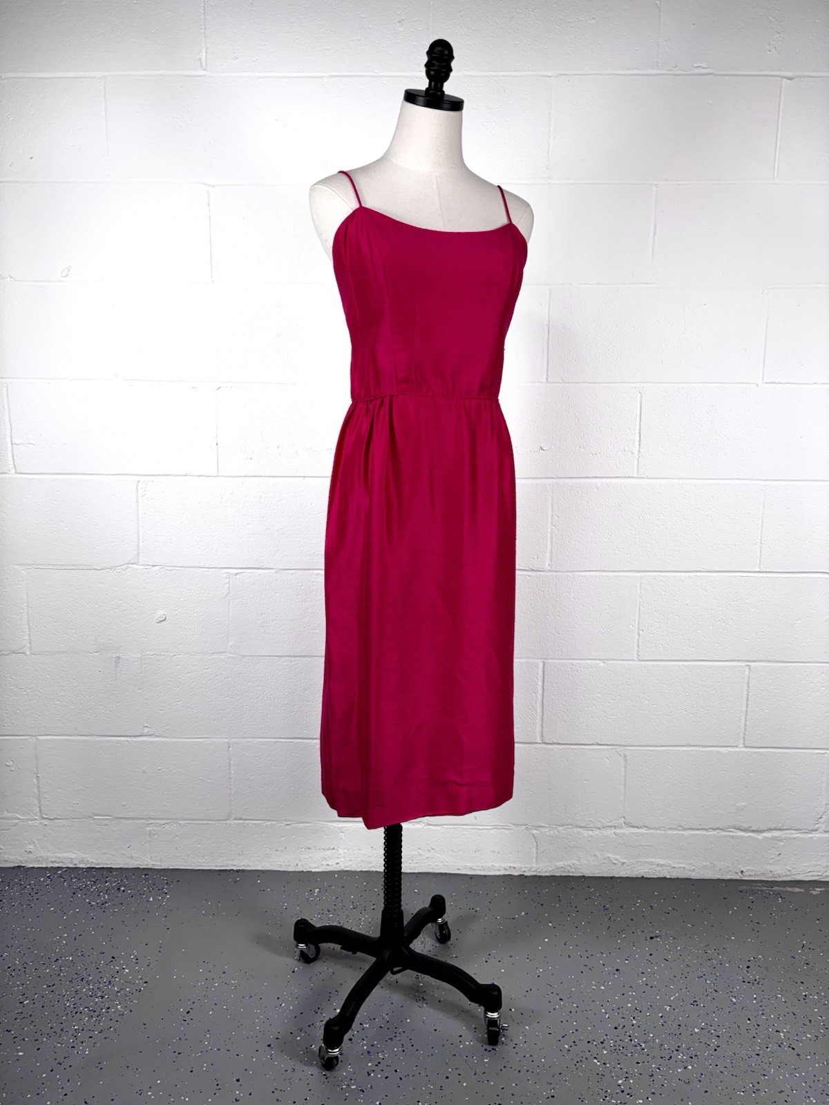 Vintage 60s Hot Pink Cocktail Sheath Dress Silk Dupioni Bombshell Pin-up M 10