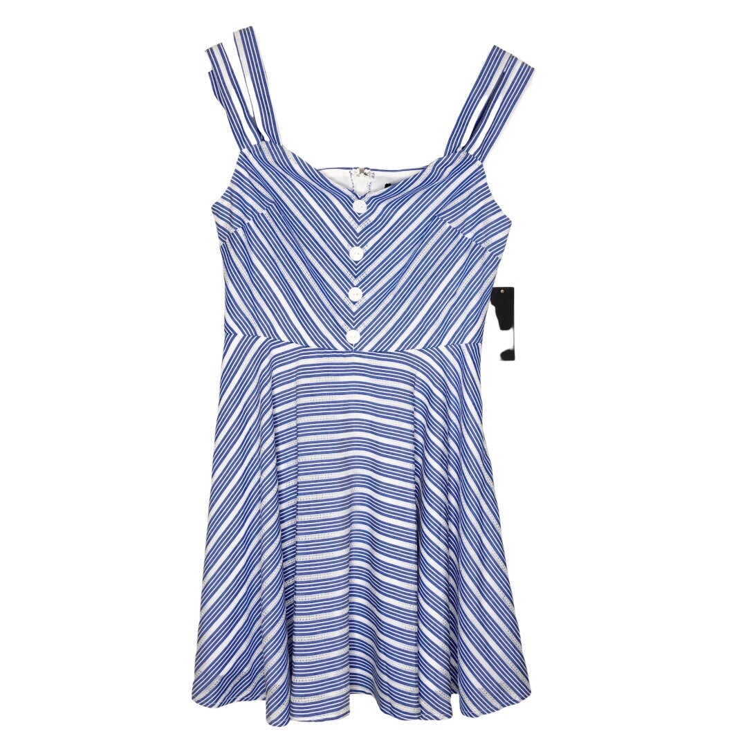 Junior’s Striped Sundress A-Line Dress Cold Shoulder $59 City Studio Blue Sz 11
