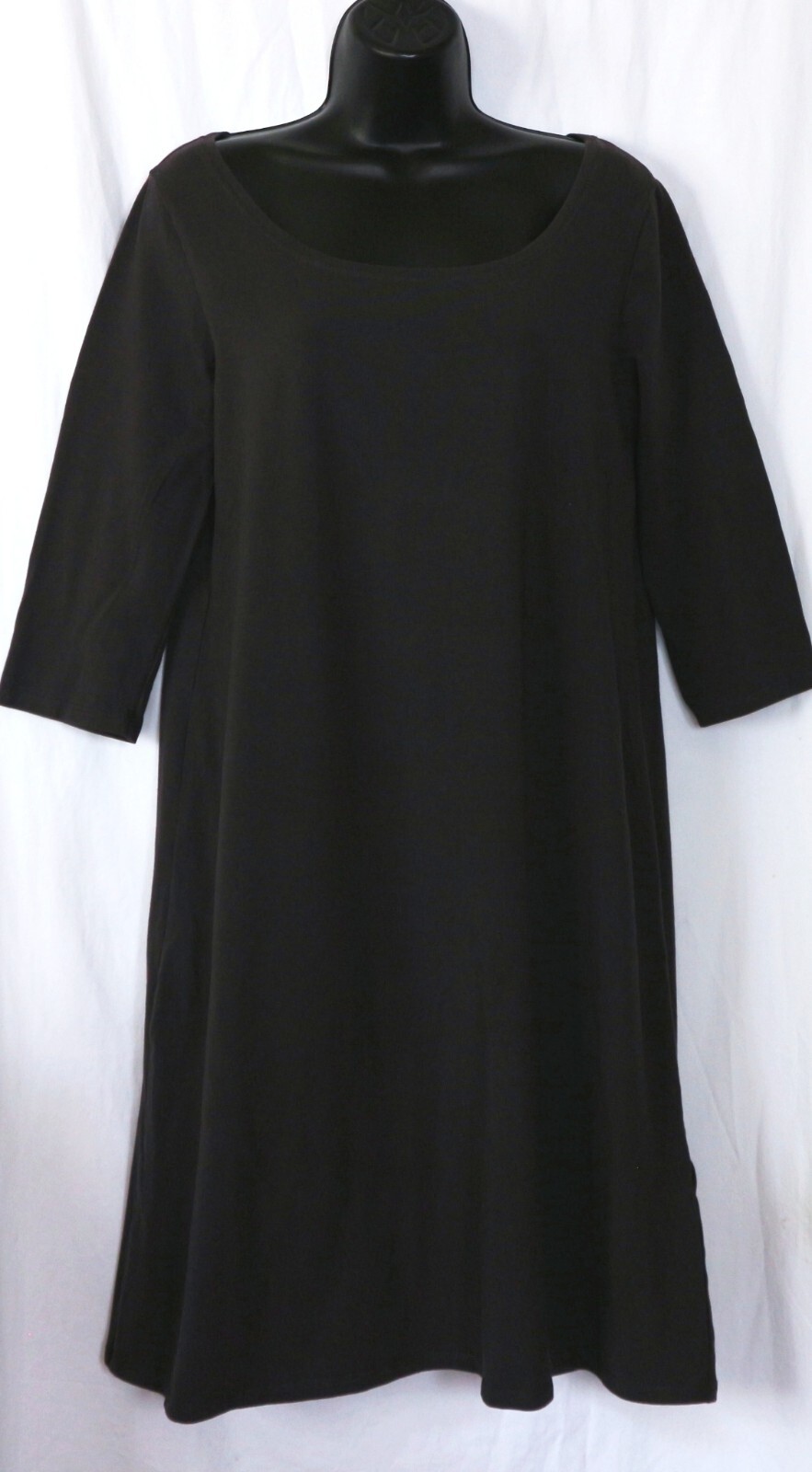 EILEEN FISHER Grey Wide Scoop Nck Drs 3/4 Slvs 36 In Chest 38 In Long Sz M EXC