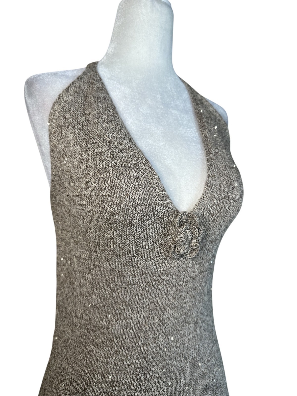 ASTA RESORT Daphne Dress in Hazlenut Sequin Large New Womens Maxi Knit Gown