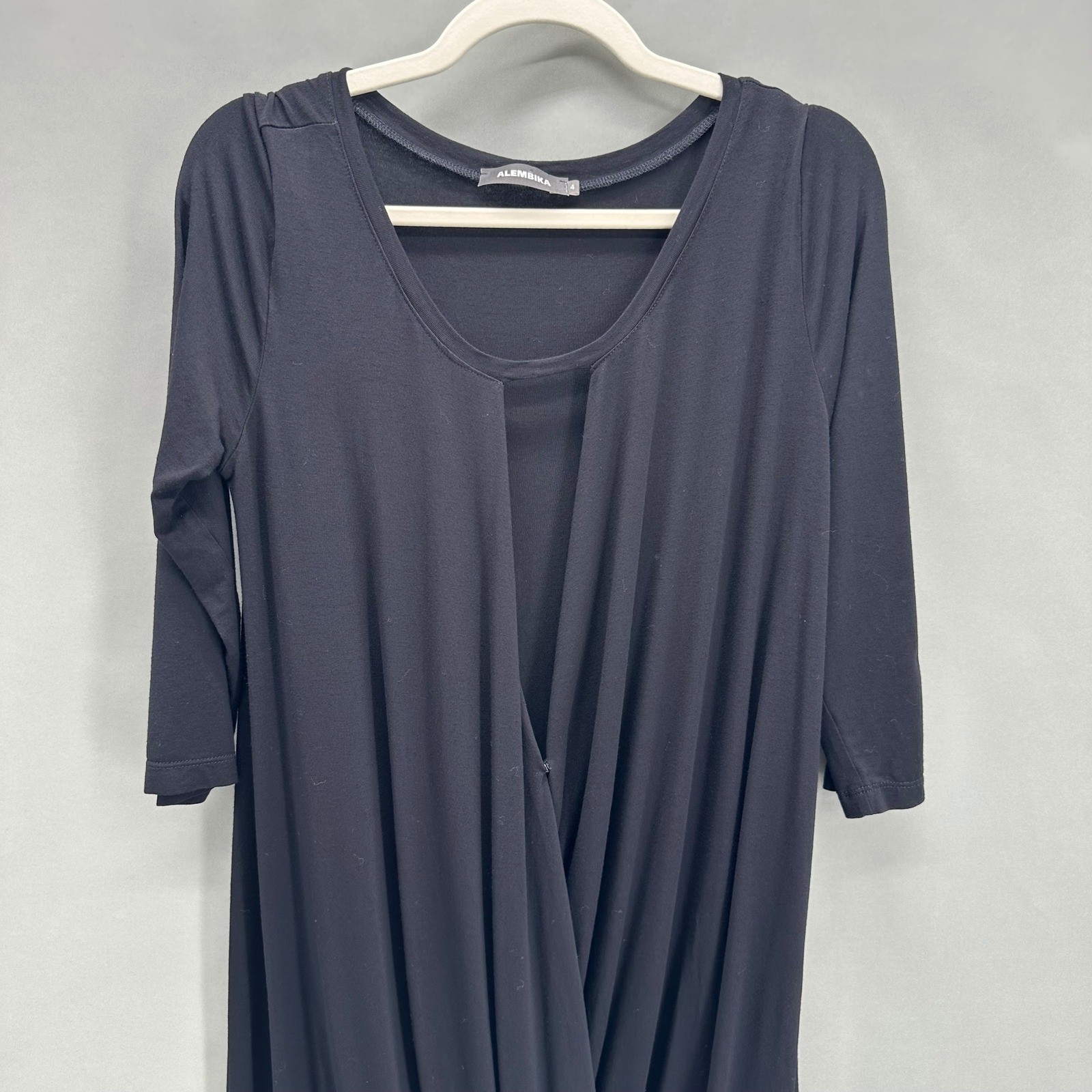 Alembika Black Draped Crossover Bubble Hem Dress Size 4 US10-12 Lagenlook Israel