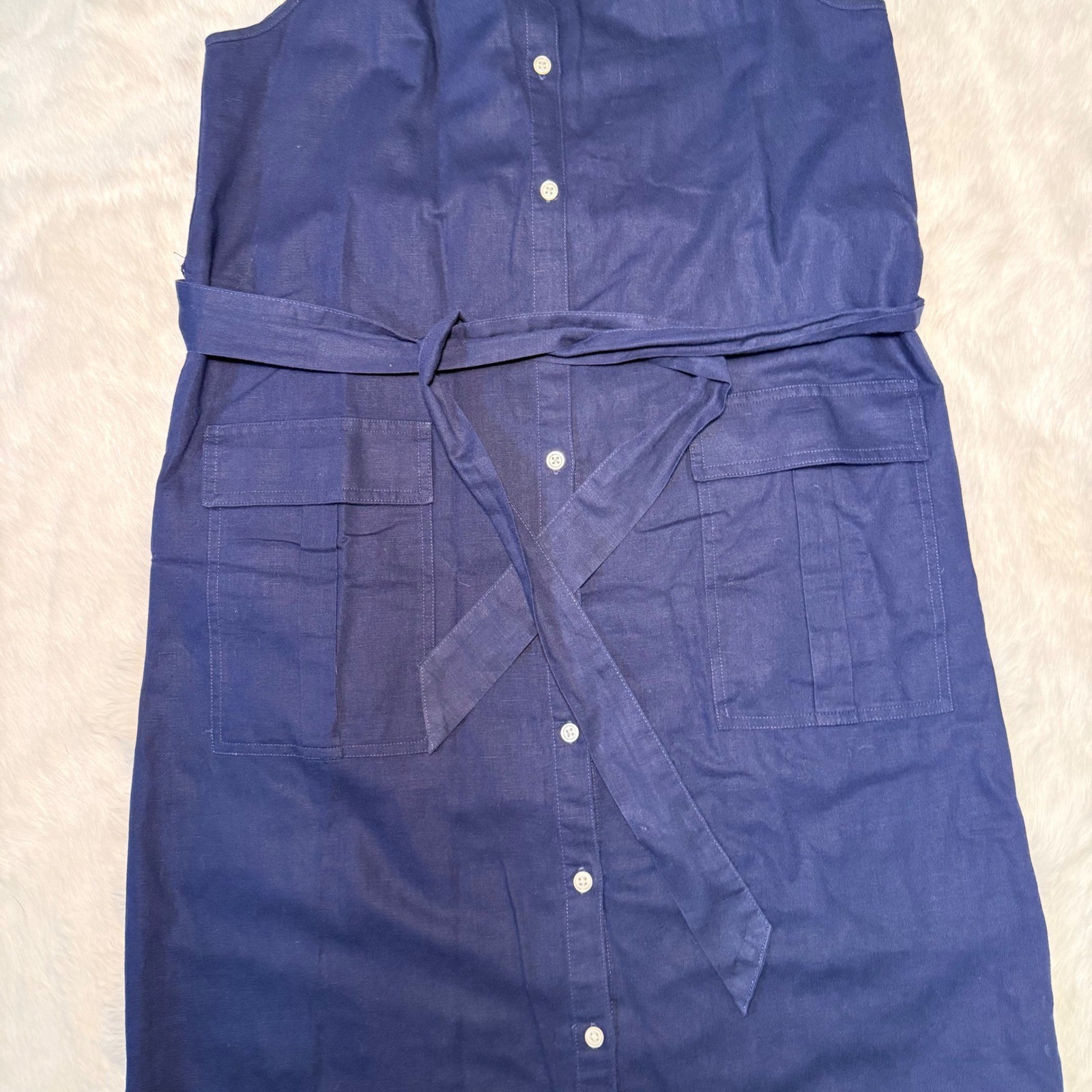 Gap Navy Blue Linen Cotton Halter Button Front Utility Midi Dress Small Preppy