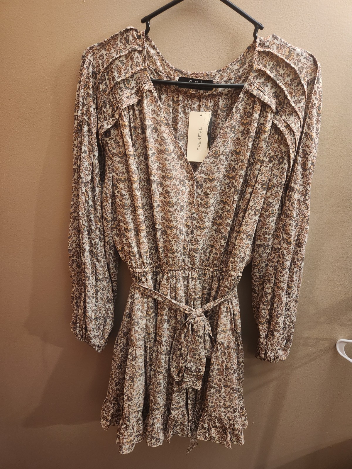 OPT Evereve Floral Boho Ruffle Mini Lea Dress Prairie Style Size XL NWT