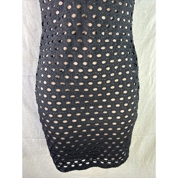 Dazy Med Black Eyelet Lace Bustier Mini Dress Polka Dot Trim Night Out Bodycon