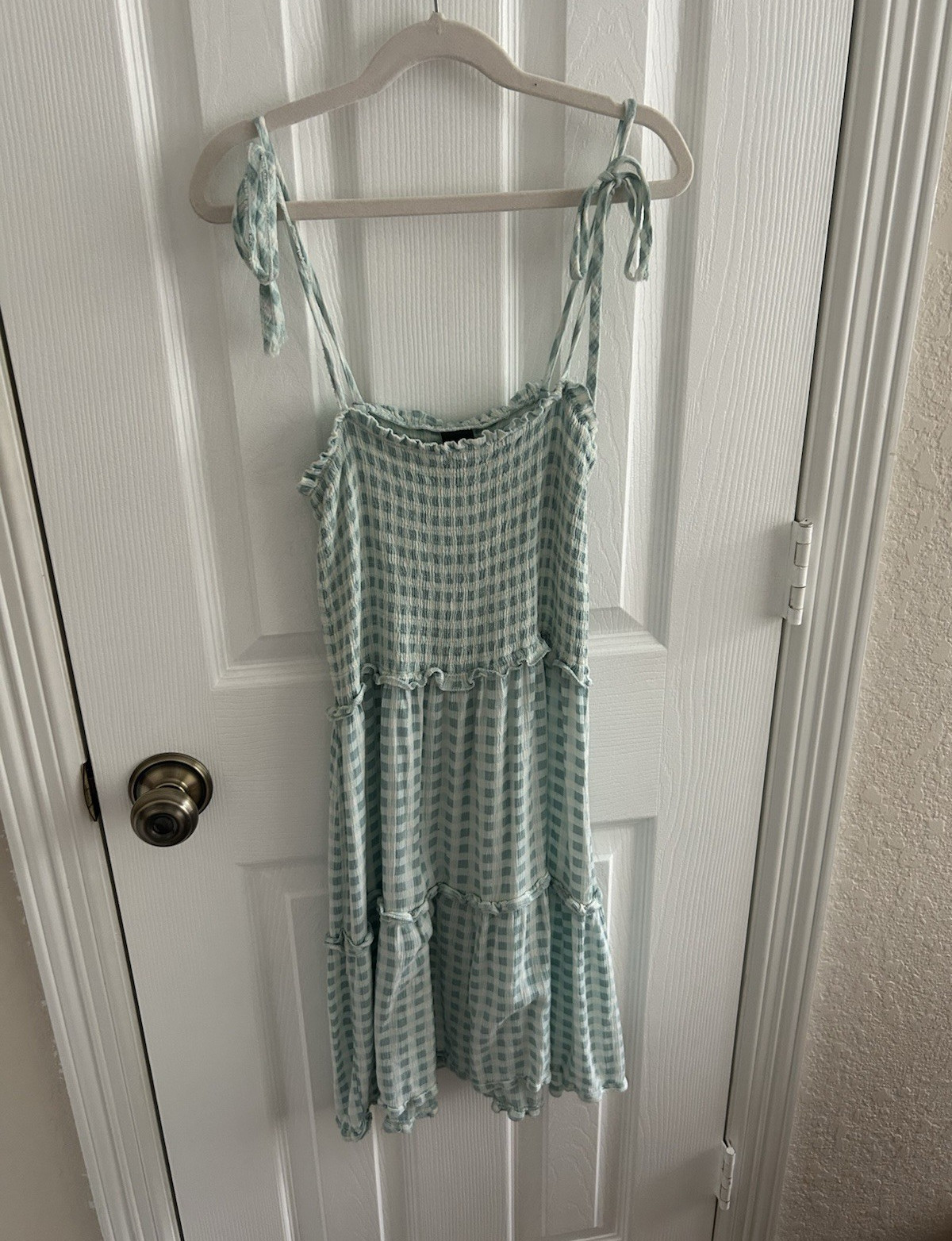 Wild Fable Gingham Smocked Tie Strap Romper One-Piece Blue/White Size S