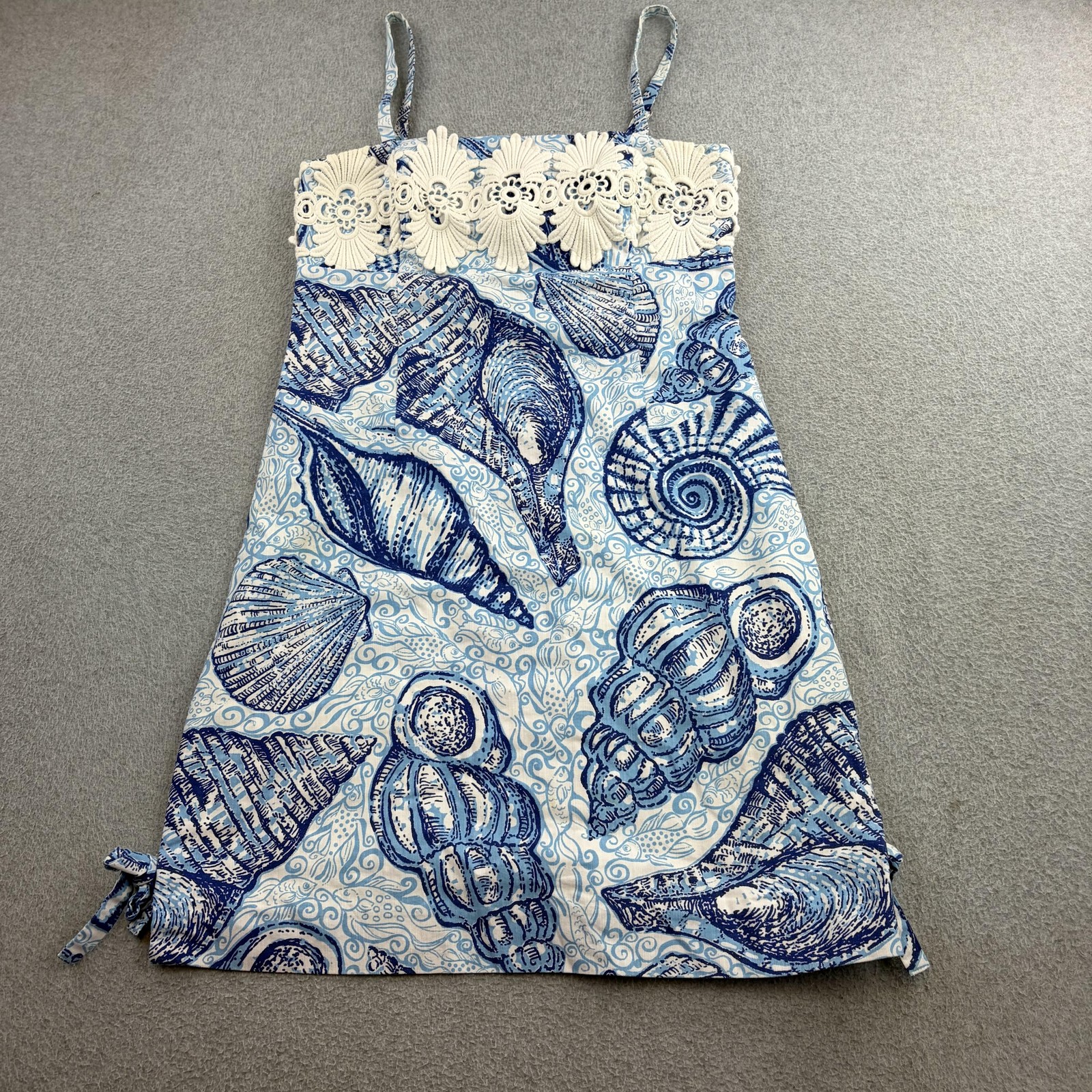 Lilly Pulitzer Dress Womens 6 Blue Shell Print Shift Sundress Embroidered Lace