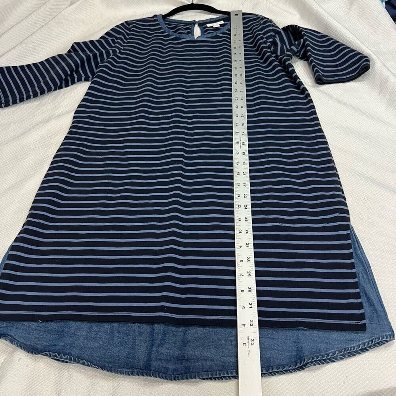 J. Jill Blue Striped Half Sleeve Shift Dress with Chambray Shirt Tail‎ MP Womens