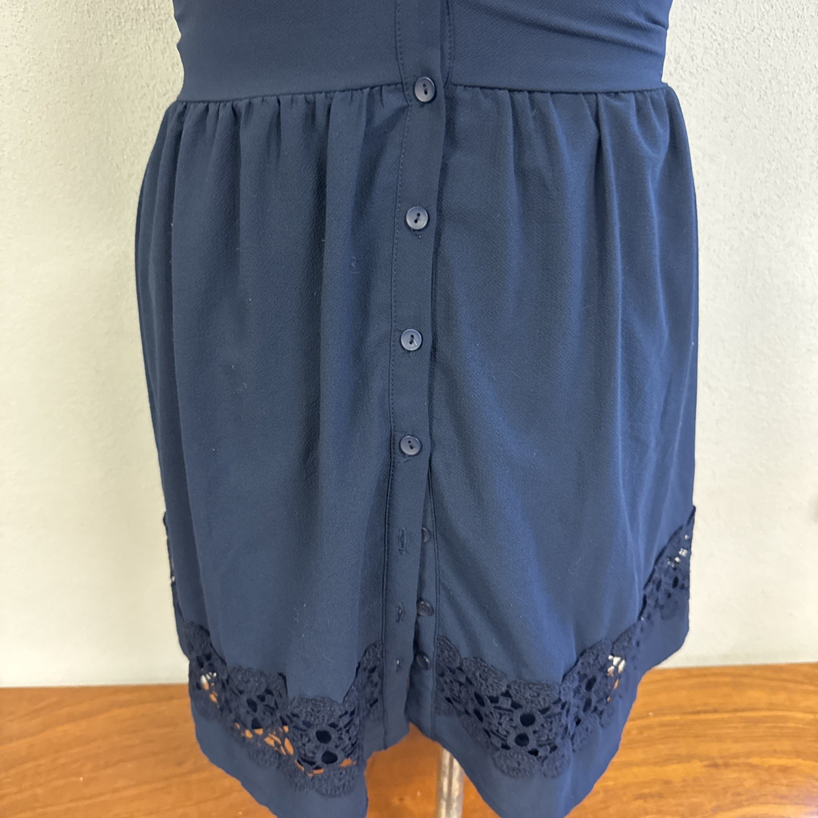 Francescas Dina Be Dress Navy Blue Lace Polyester Nylon Buttons Small Sleeveless