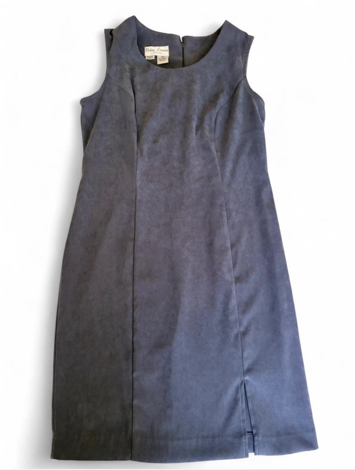 Vtg Betsy Lauren Gray Solid Scoop Neck Sheath Dress Slit Zip Petite 6