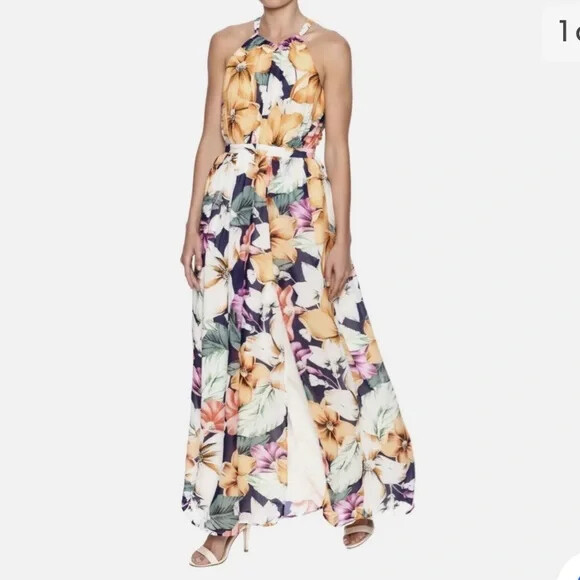Miss Me Size S NWT Floral Sleeveless Open Racer Back Maxi Dress Beachy Fairy