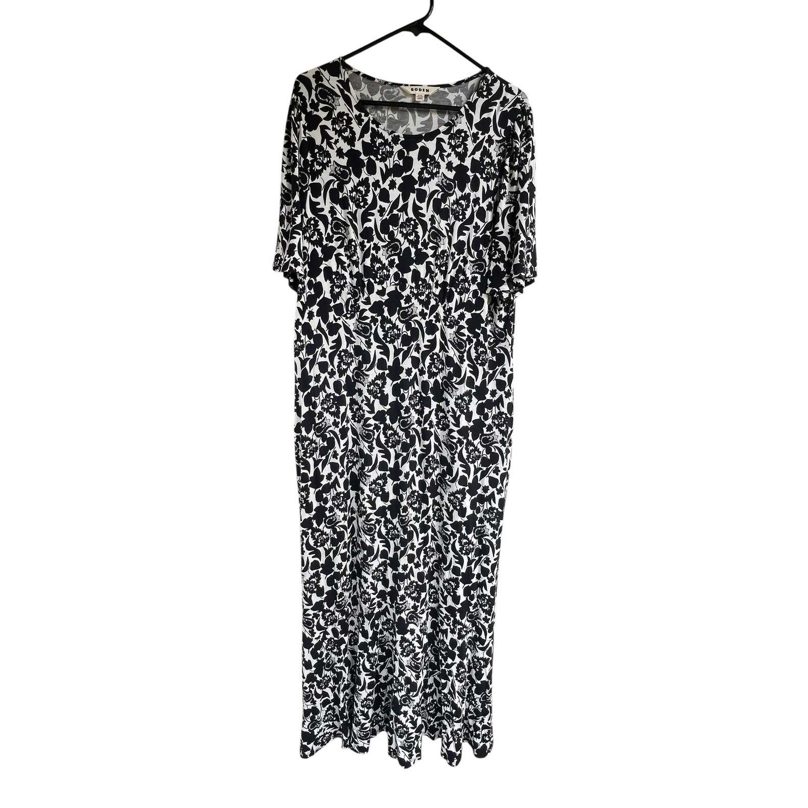 Boden Size US 20 22 Maxi Dress Shift Floral Garden Boho Black White Stretch