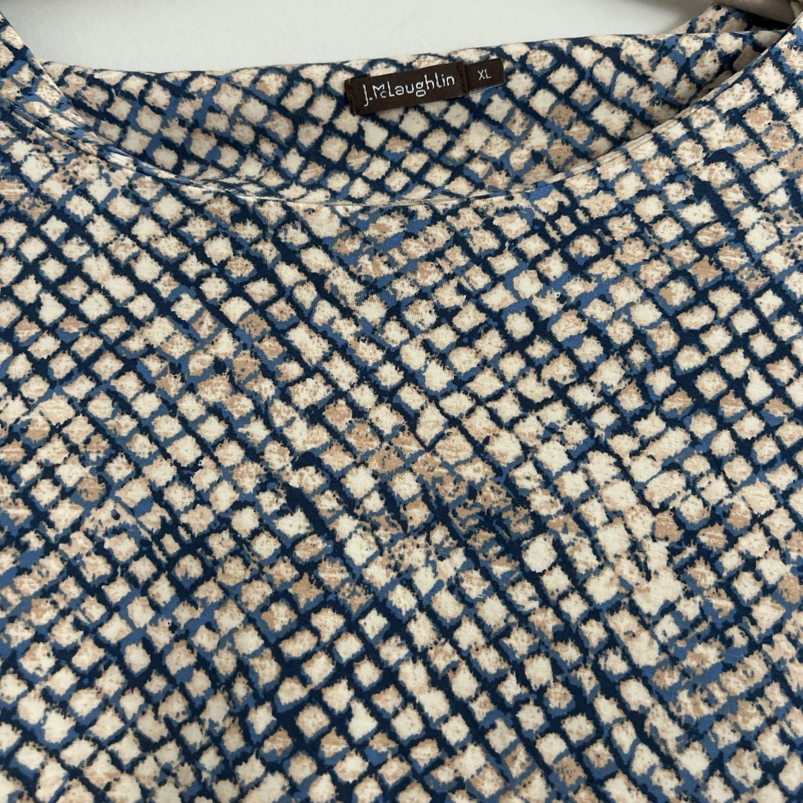 J.McLaughlin Snakeskin Print Dress 3/4 Sleeve Size XL Boat Neck Rayon Nylon