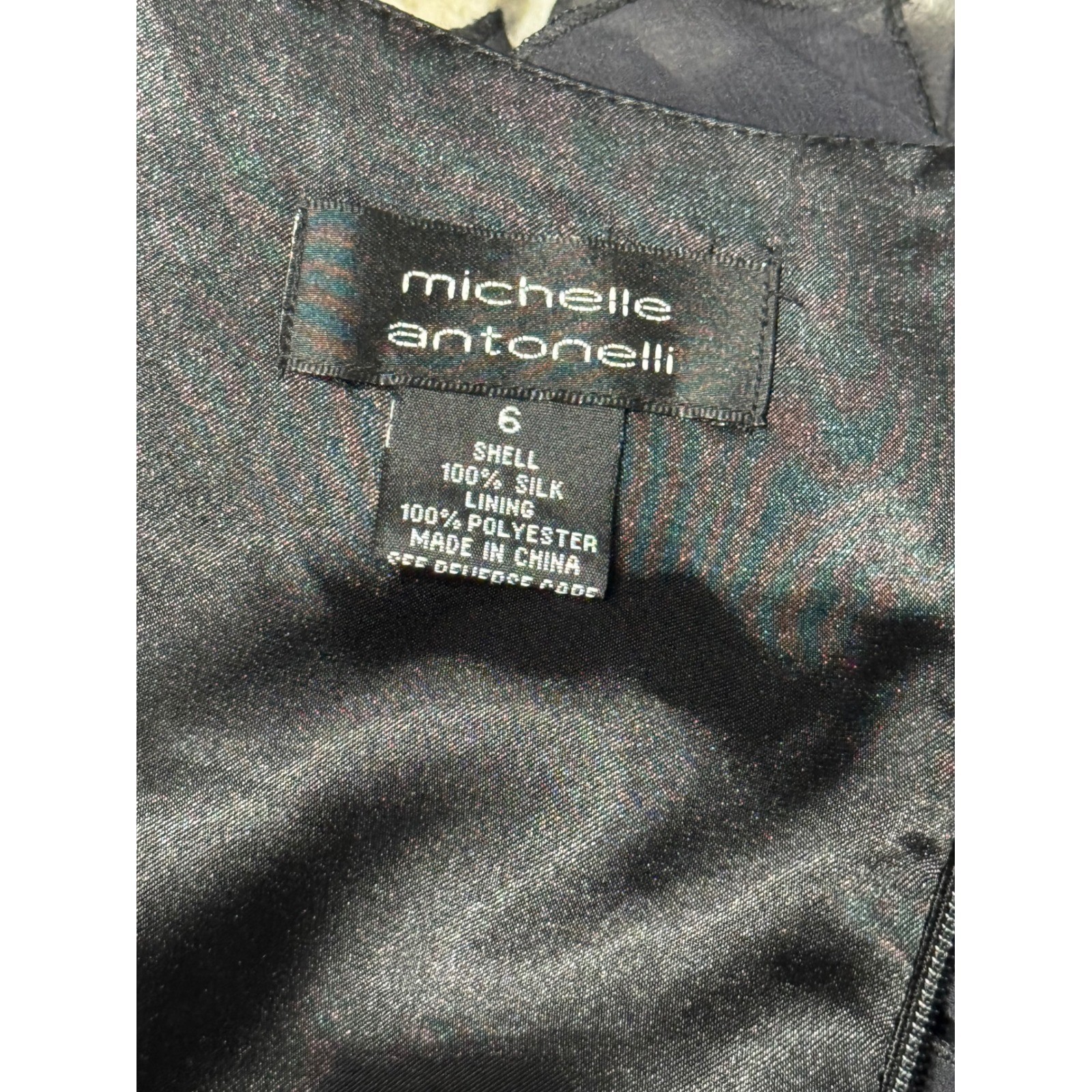 Michelle Antonelli Silk Cocktail Dress Womens 6 Layered Flounce Black Bow Belt