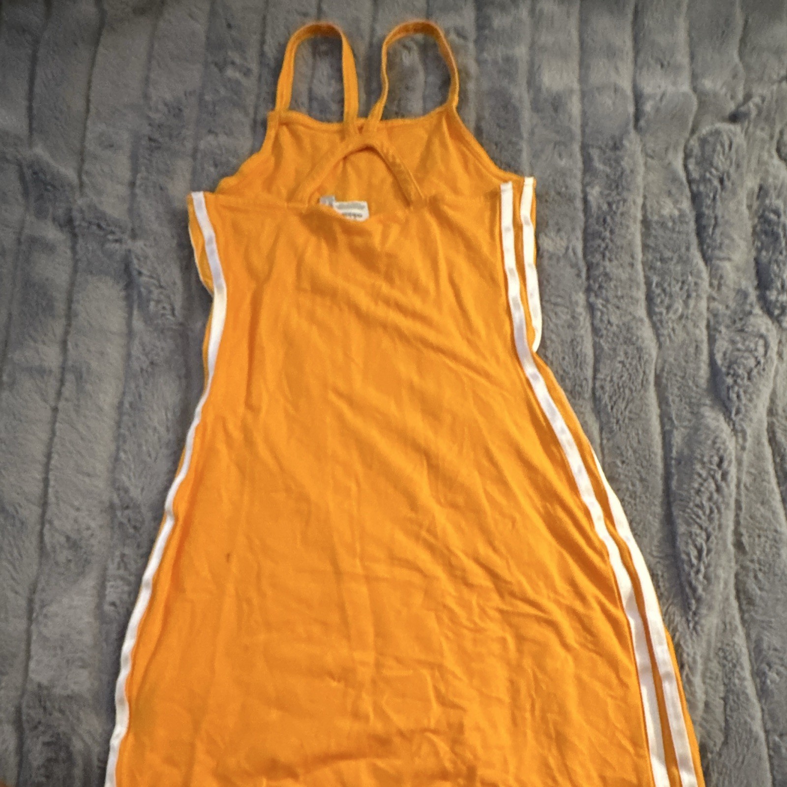 adidas Womens Orange Bodycon Midi Tank Dress White Stripes Scoop Neck S