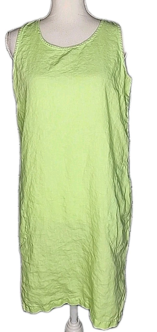• Cotton Connection Women’s Sleeveless 100% Linen Dress Size Small Green Pockets