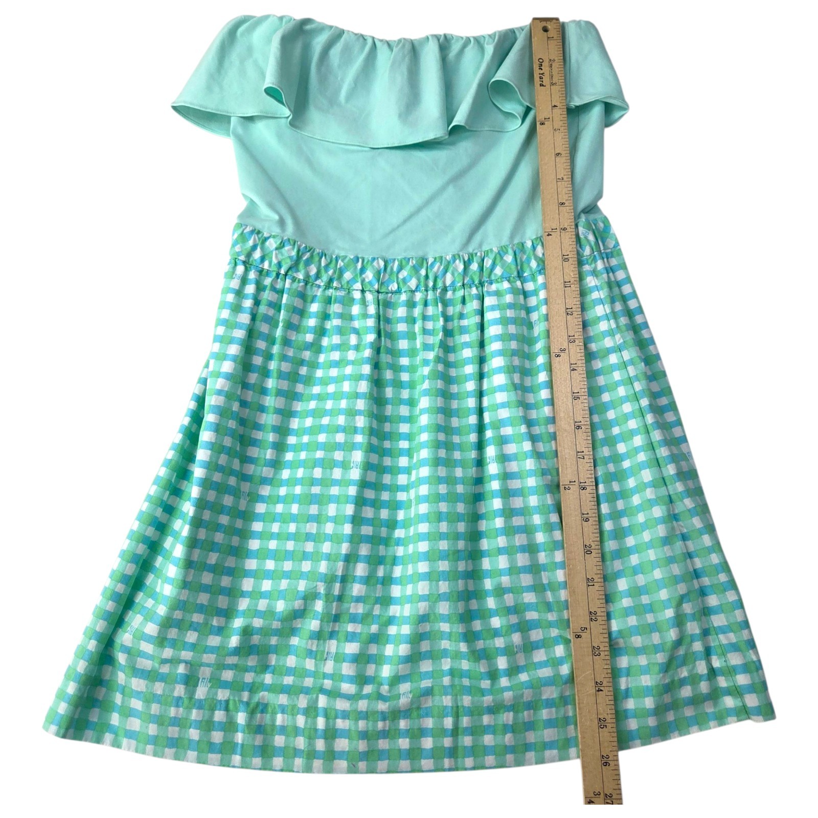 Lilly Pulitzer Strapless Ruffle Gingham Mini Dress Womens Medium Cottagecore