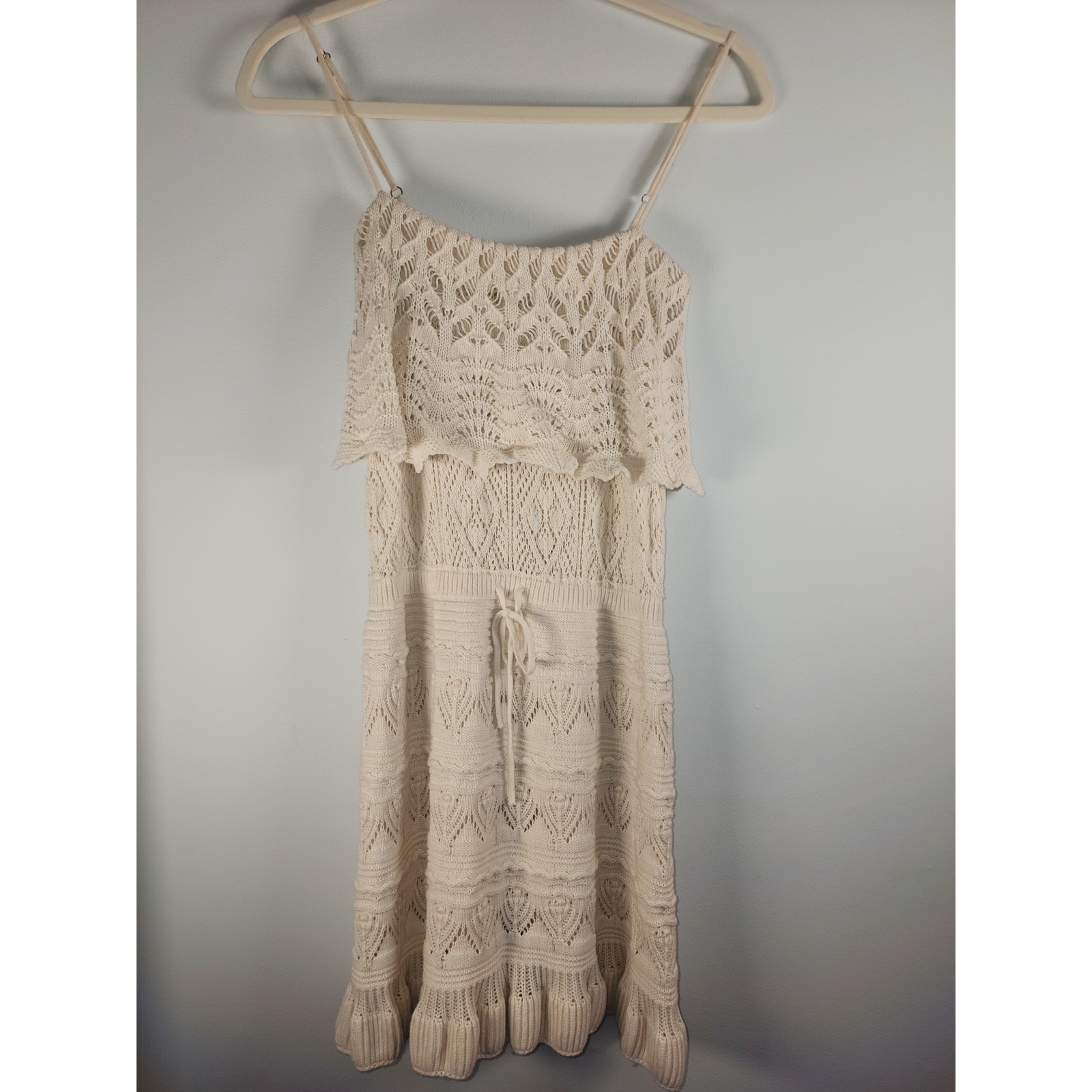 Vintage Havana Crochet Knit Mini Dress Cream Ivory S