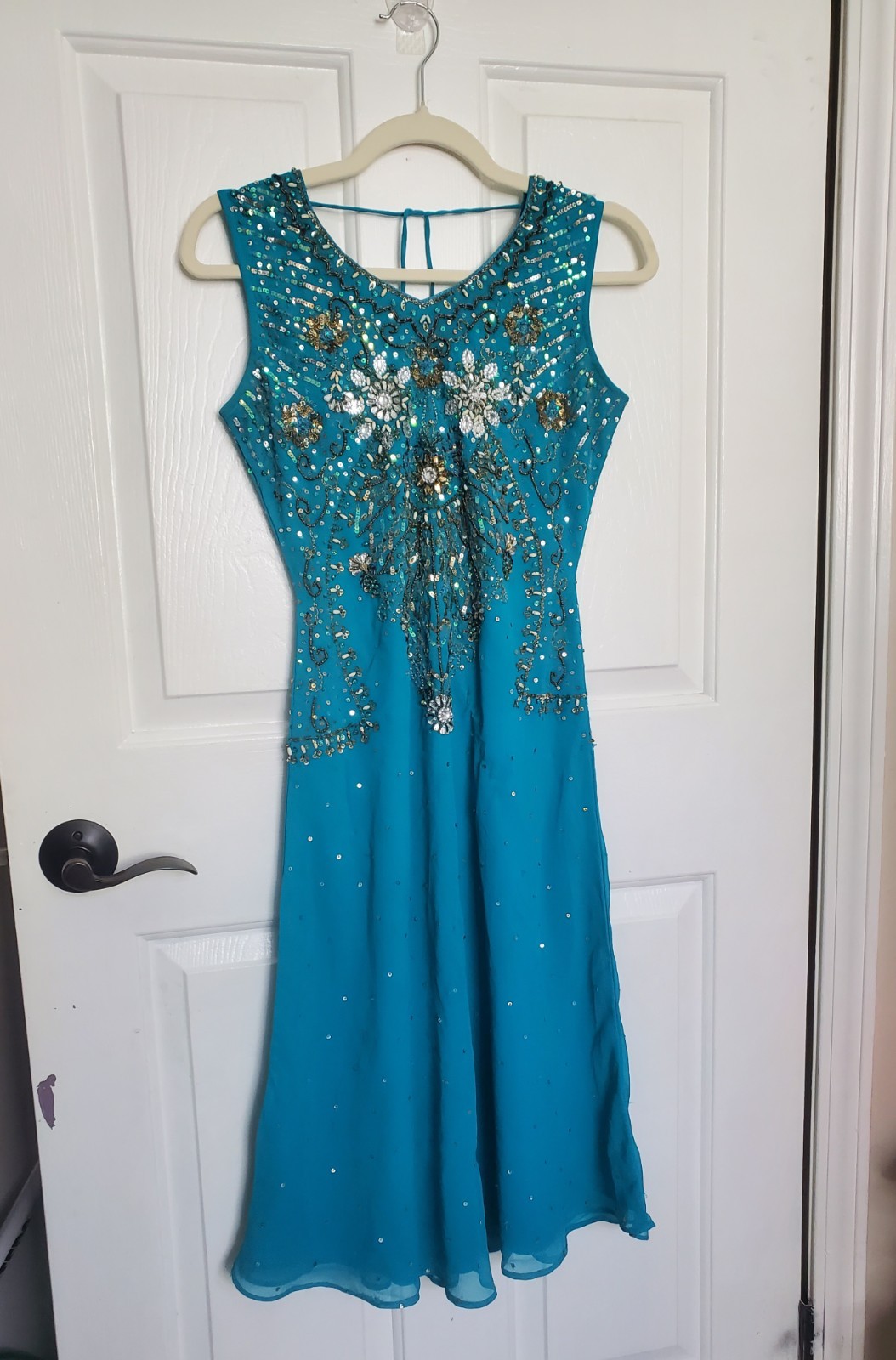 Y2K 2000s Fairy Mermaid Midi Teal Dress Beaded Dress Size Small Whimsical READ